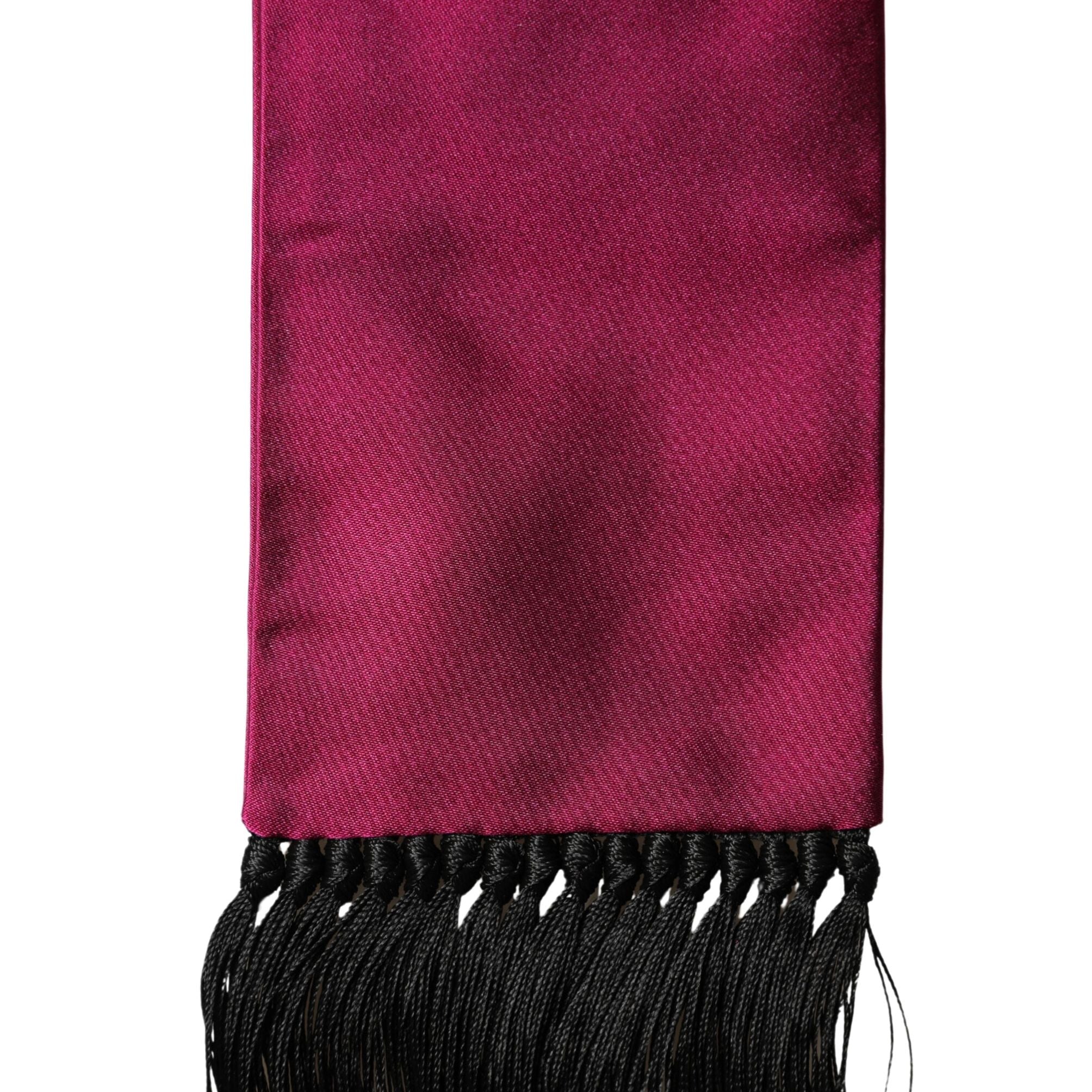 Dolce & Gabbana Burgundy Silk Fringe Neck Wrap Foulard 160.5cm x 8cm Scarf