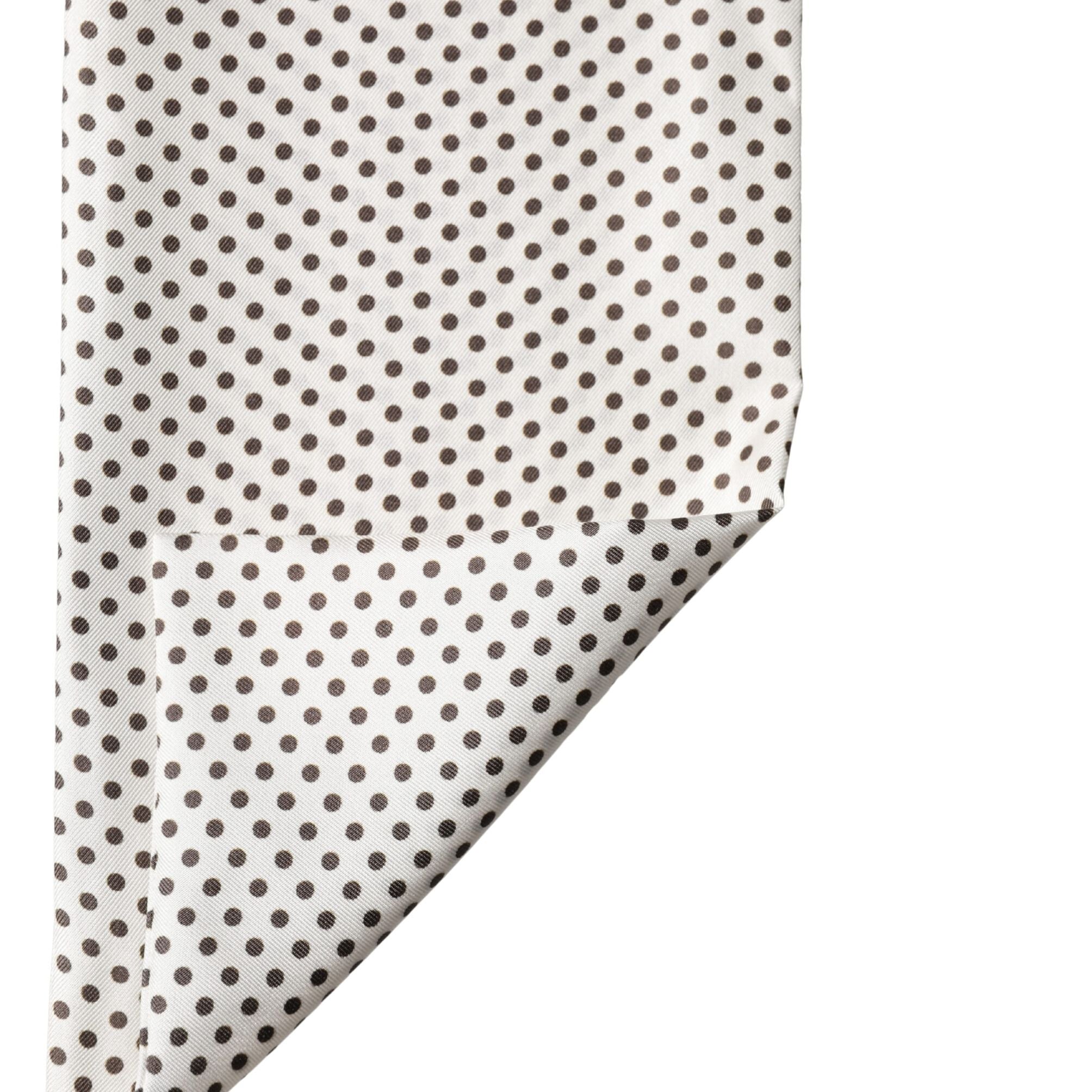 Dolce & Gabbana White Brown Polka Dot Silk Bandeau Neck Wrap 151cm x 13cm Scarf