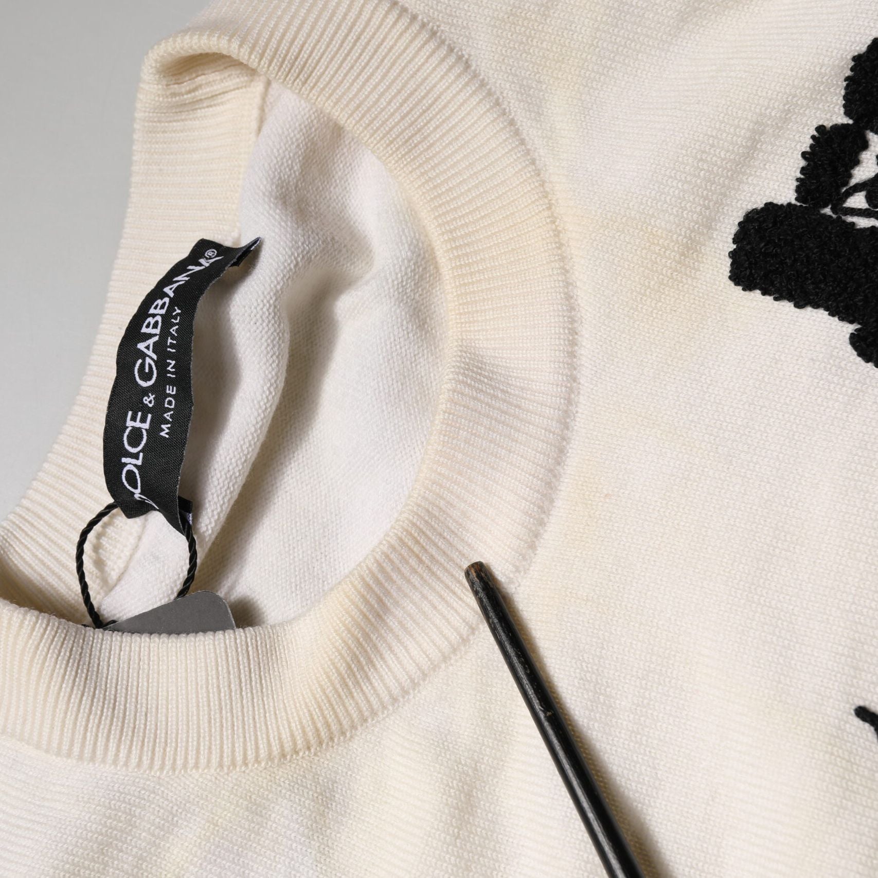 Dolce & Gabbana White Virgin Wool Graphic Logo Crewneck Sweater