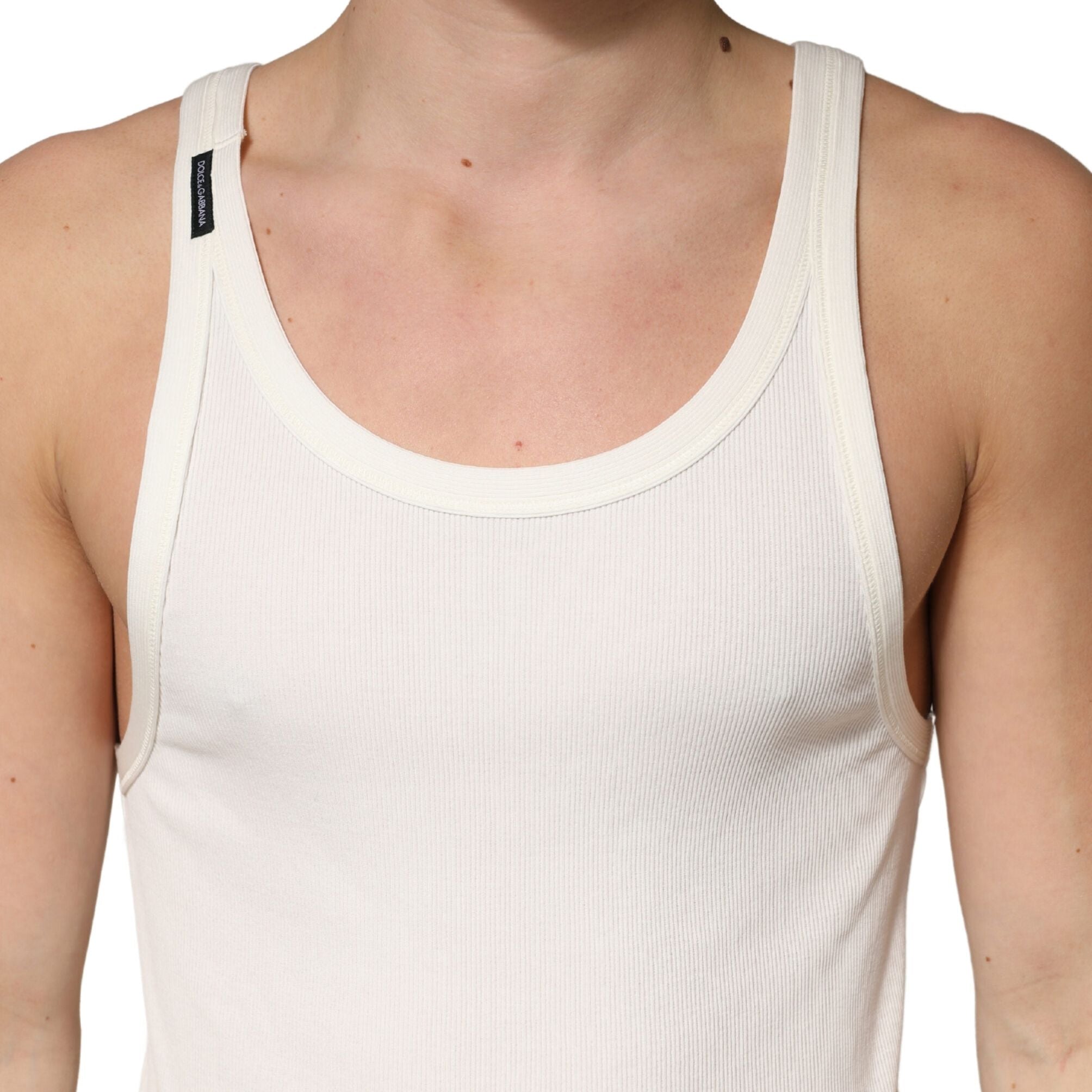 Dolce & Gabbana Ivory Cotton Ribbed Sleeveless Tank Top T-shirt