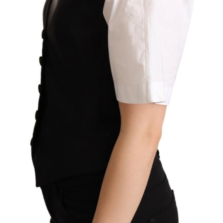 Dolce & Gabbana Solid Black Silk Sleeveless Waistcoat Vest Top