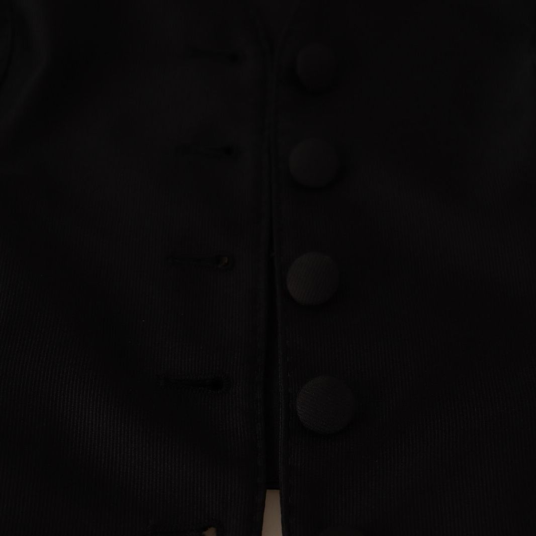 Dolce & Gabbana Solid Black Silk Sleeveless Waistcoat Vest Top