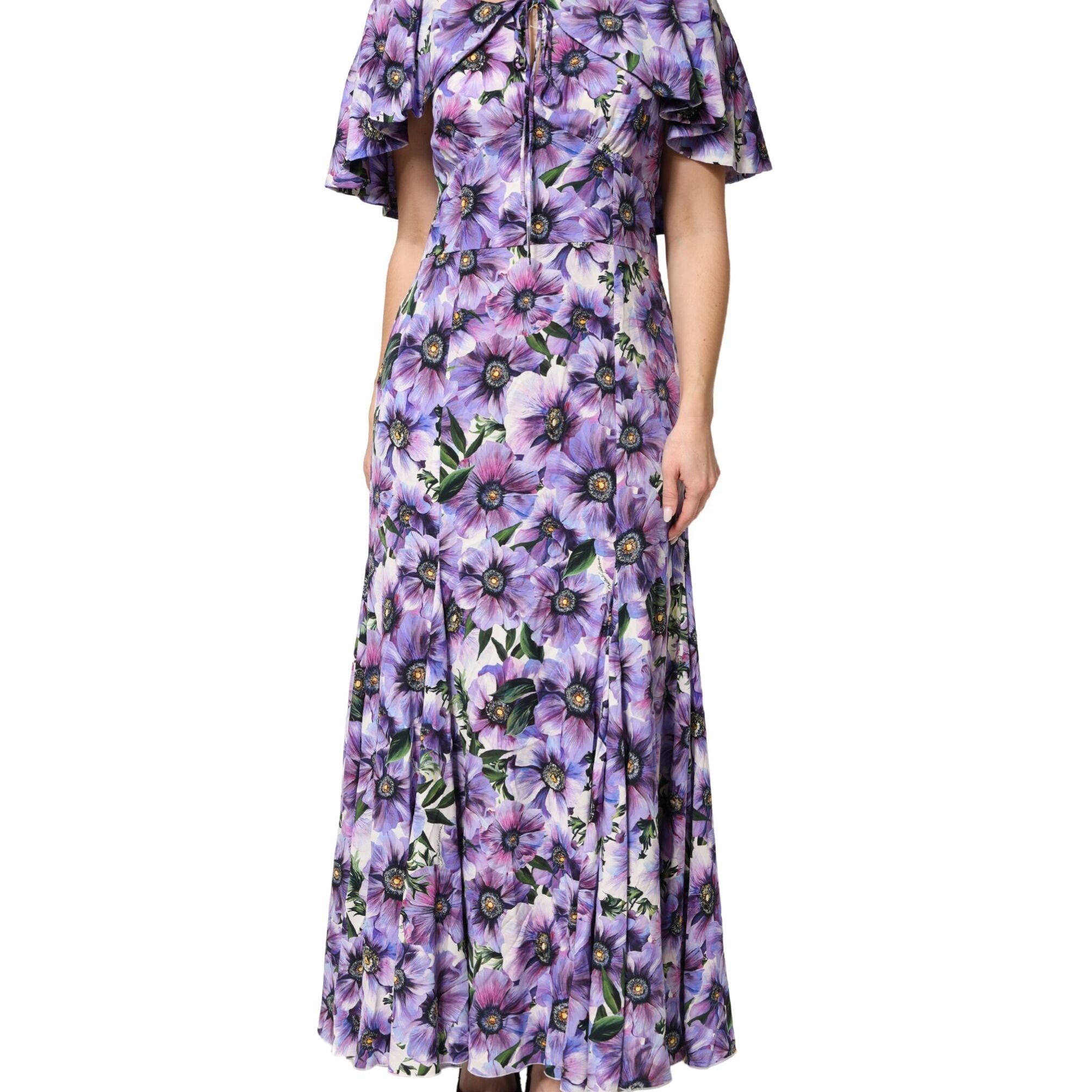 Dolce & Gabbana Purple Floral Silk Stretch Elegant Gown Dress