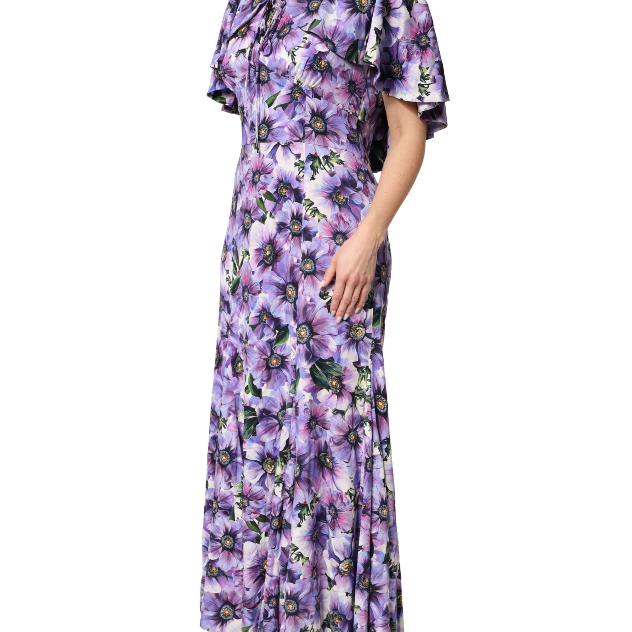 Dolce & Gabbana Purple Floral Silk Stretch Elegant Gown Dress