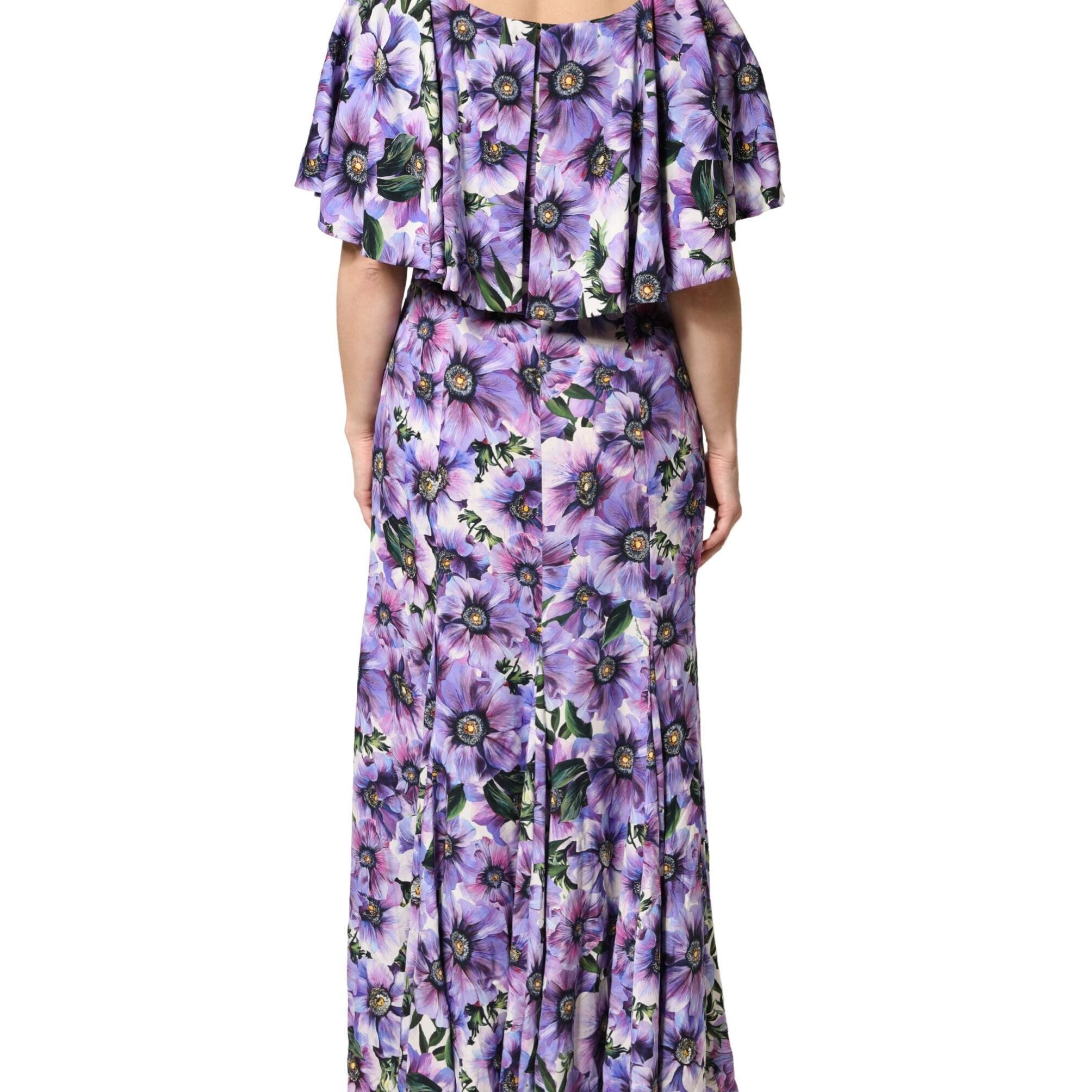 Dolce & Gabbana Purple Floral Silk Stretch Elegant Gown Dress