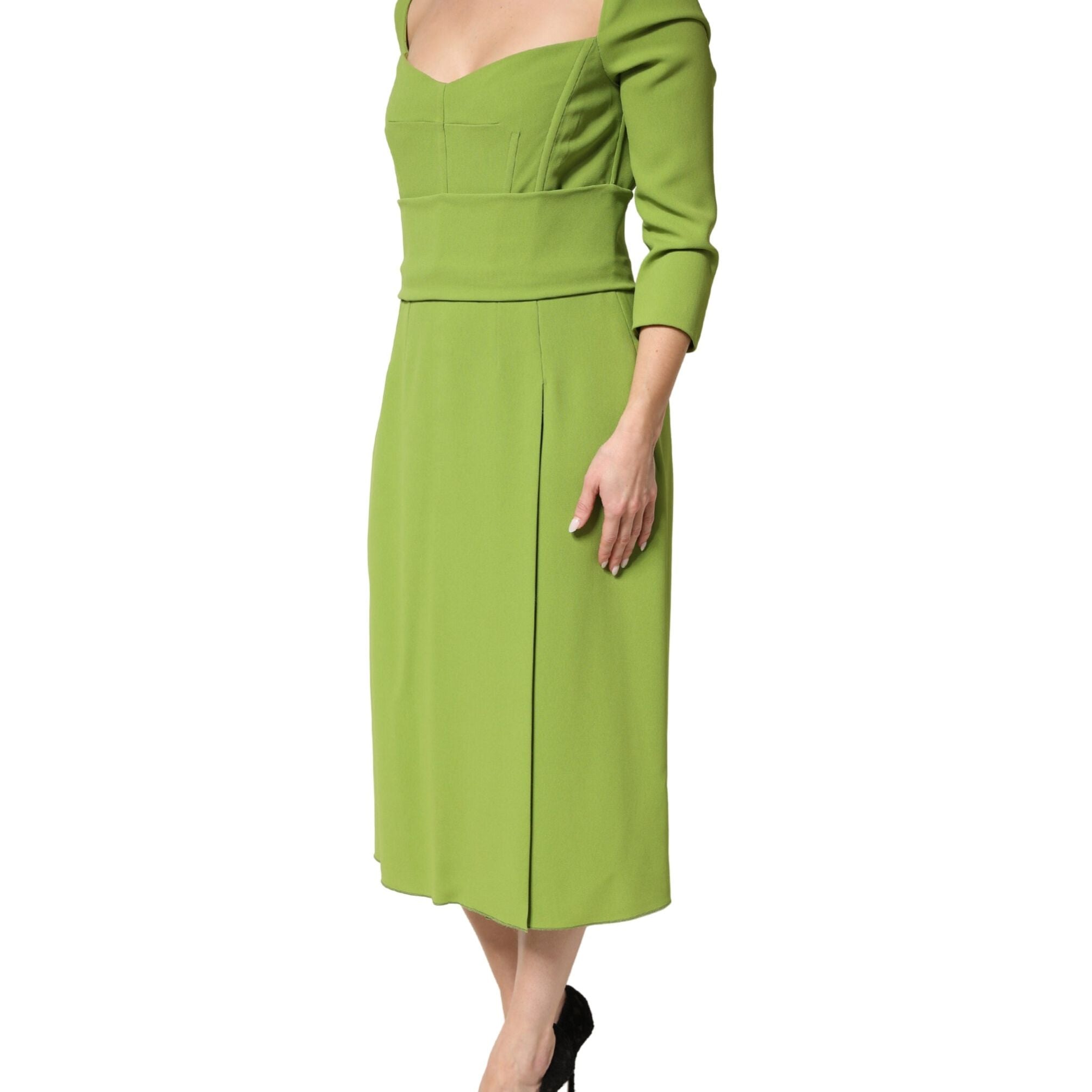 Dolce & Gabbana Green Silk Sweetheart Neckline Midi Dress