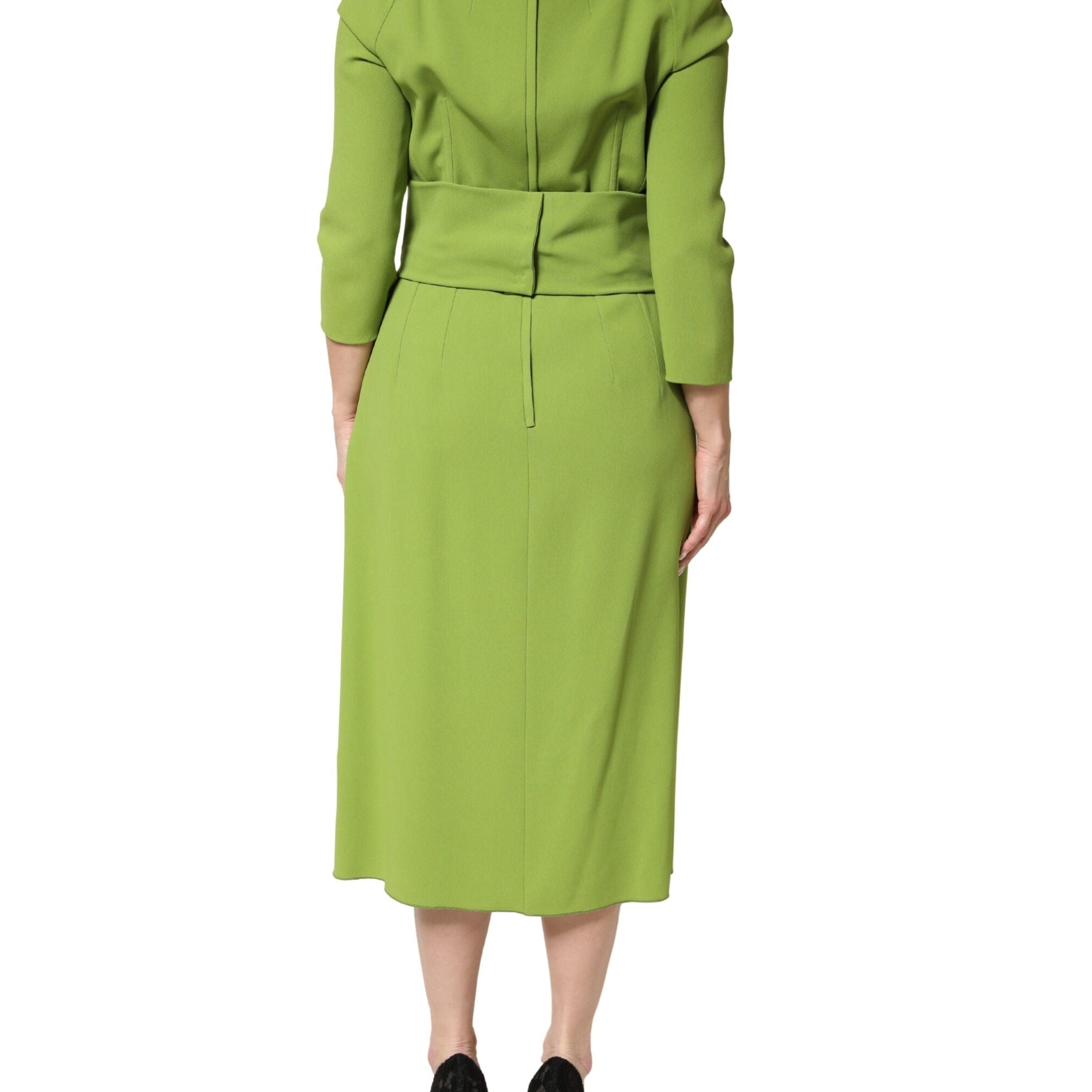 Dolce & Gabbana Green Silk Sweetheart Neckline Midi Dress