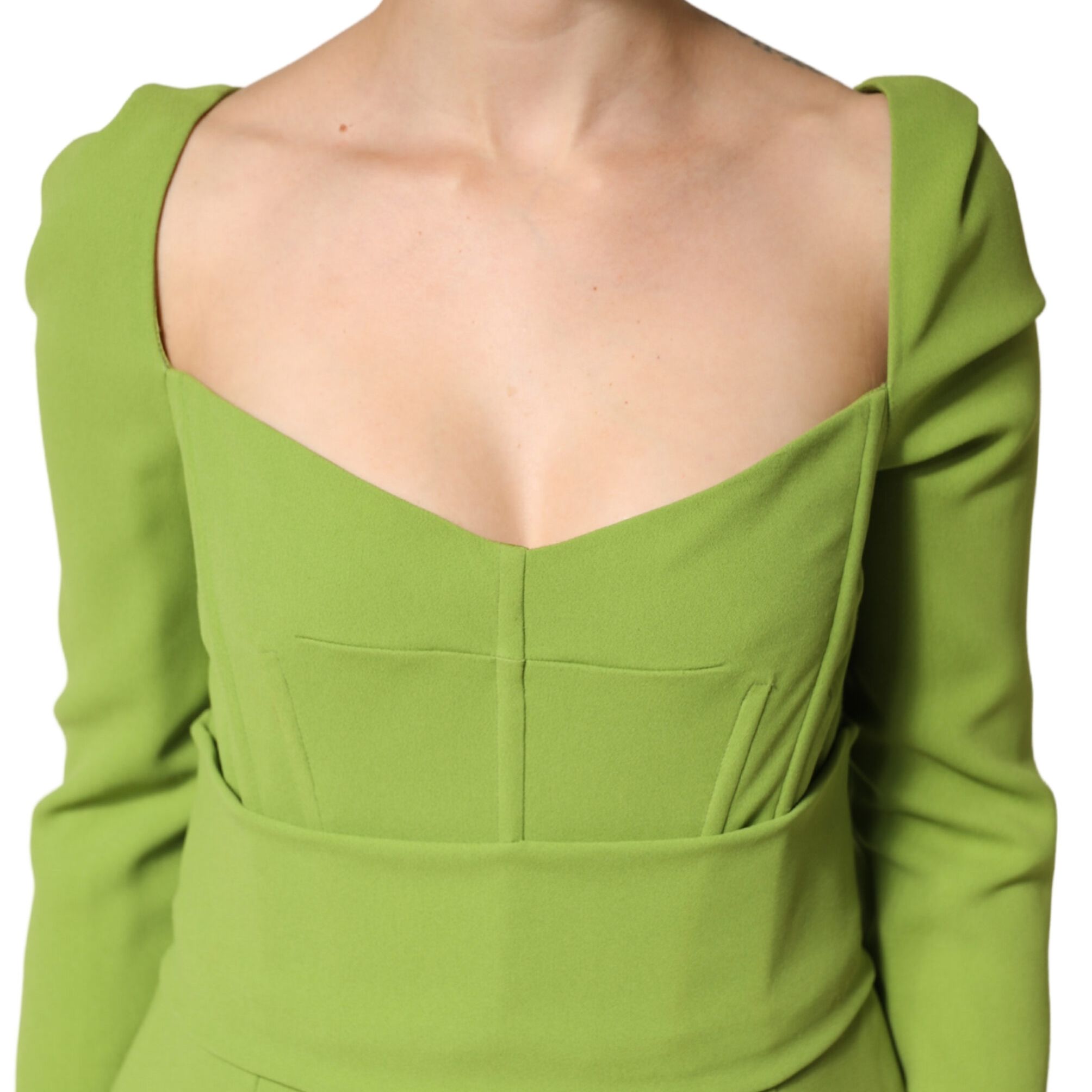 Dolce & Gabbana Green Silk Sweetheart Neckline Midi Dress