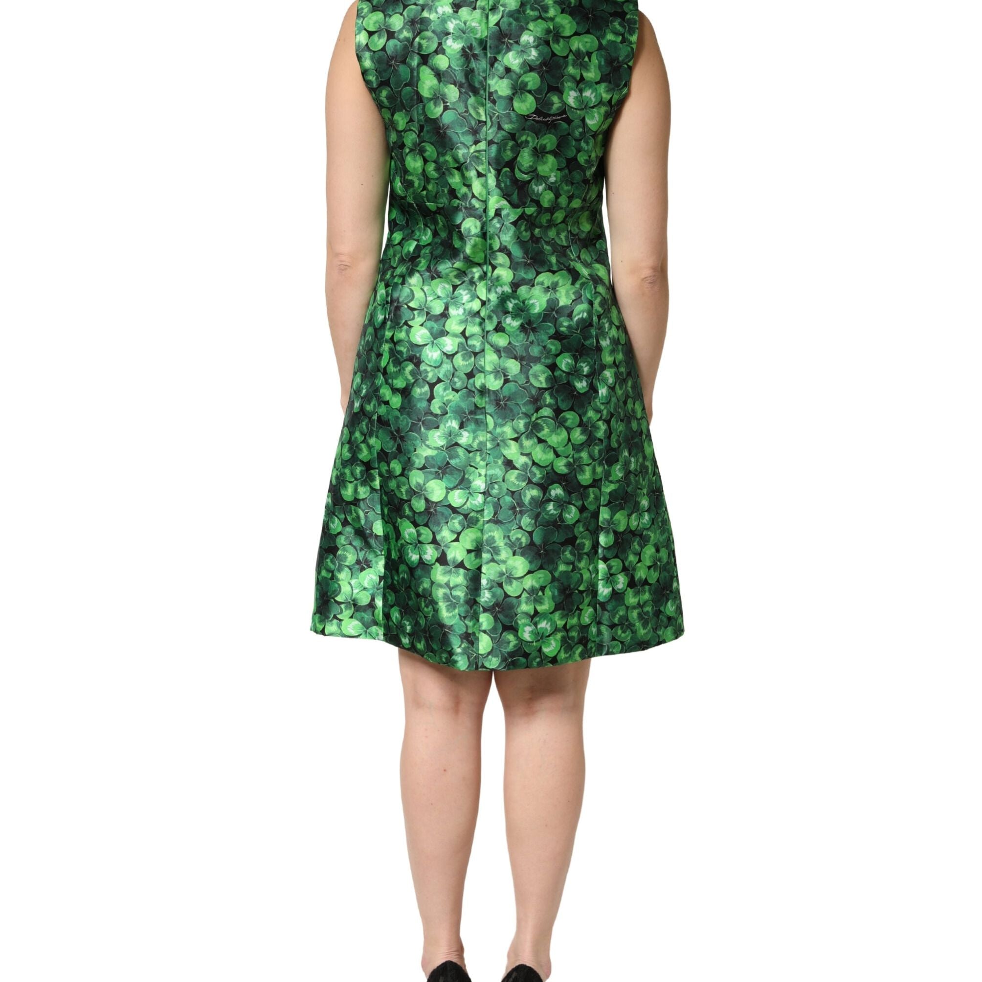 Dolce & Gabbana Green Clover Print Sleeveless A-Line Dress