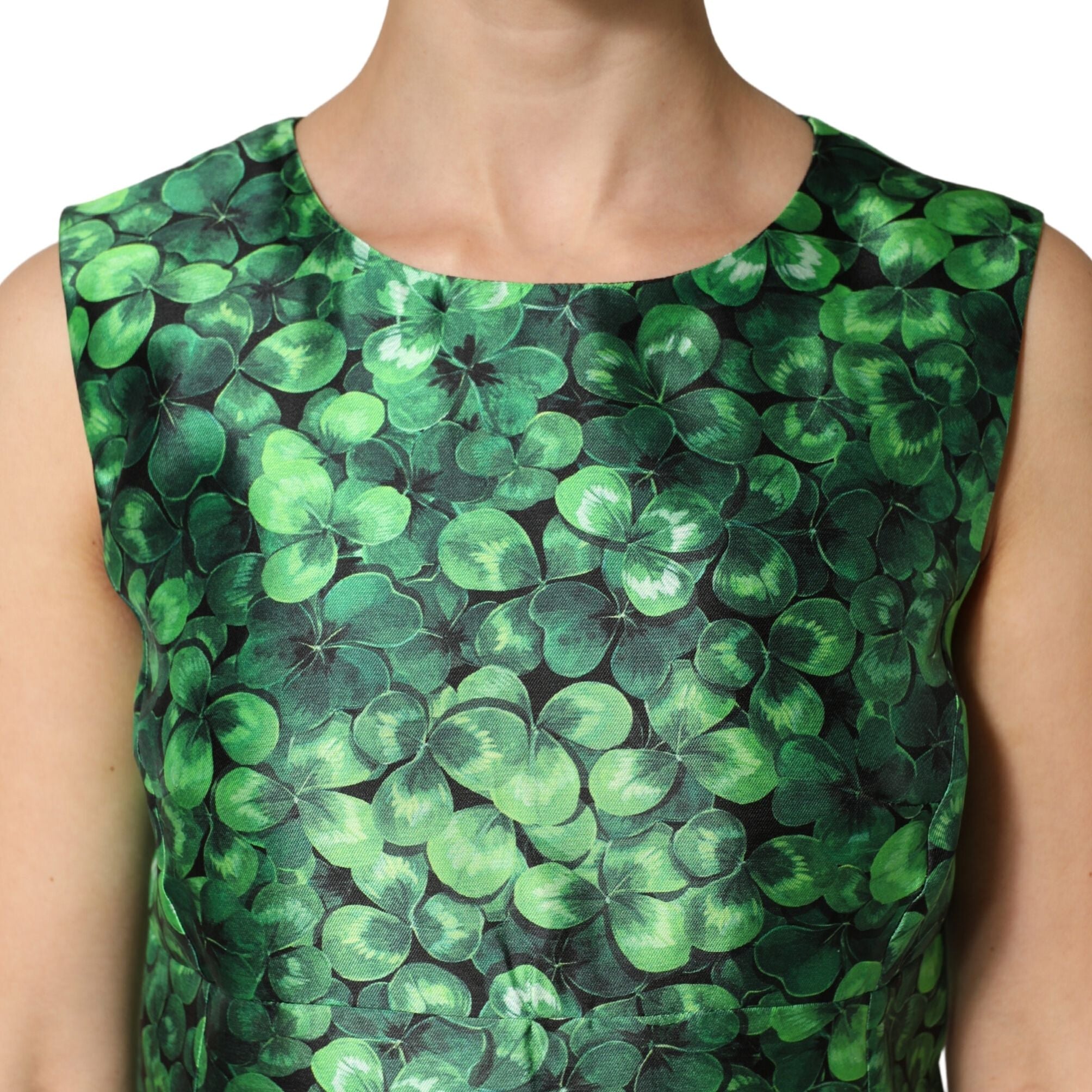 Dolce & Gabbana Green Clover Print Sleeveless A-Line Dress