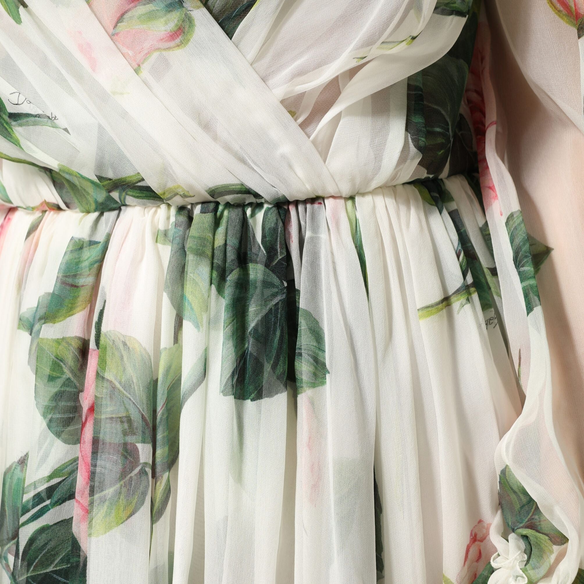 Dolce & Gabbana Floral Rose Ivory Silk Blend Longsleeve Dress