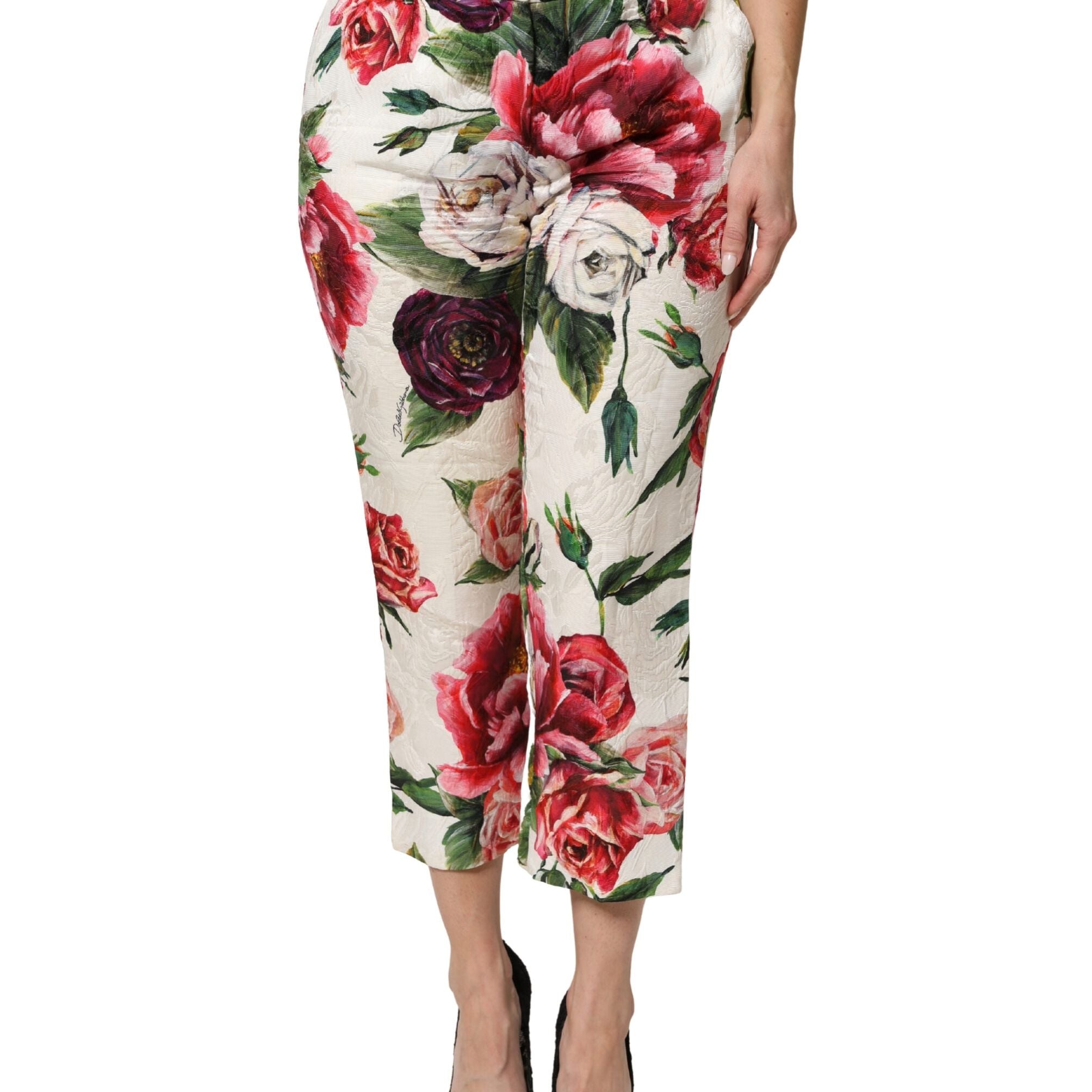 Dolce & Gabbana Multicolor Rose Floral Cropped Trousers Pants