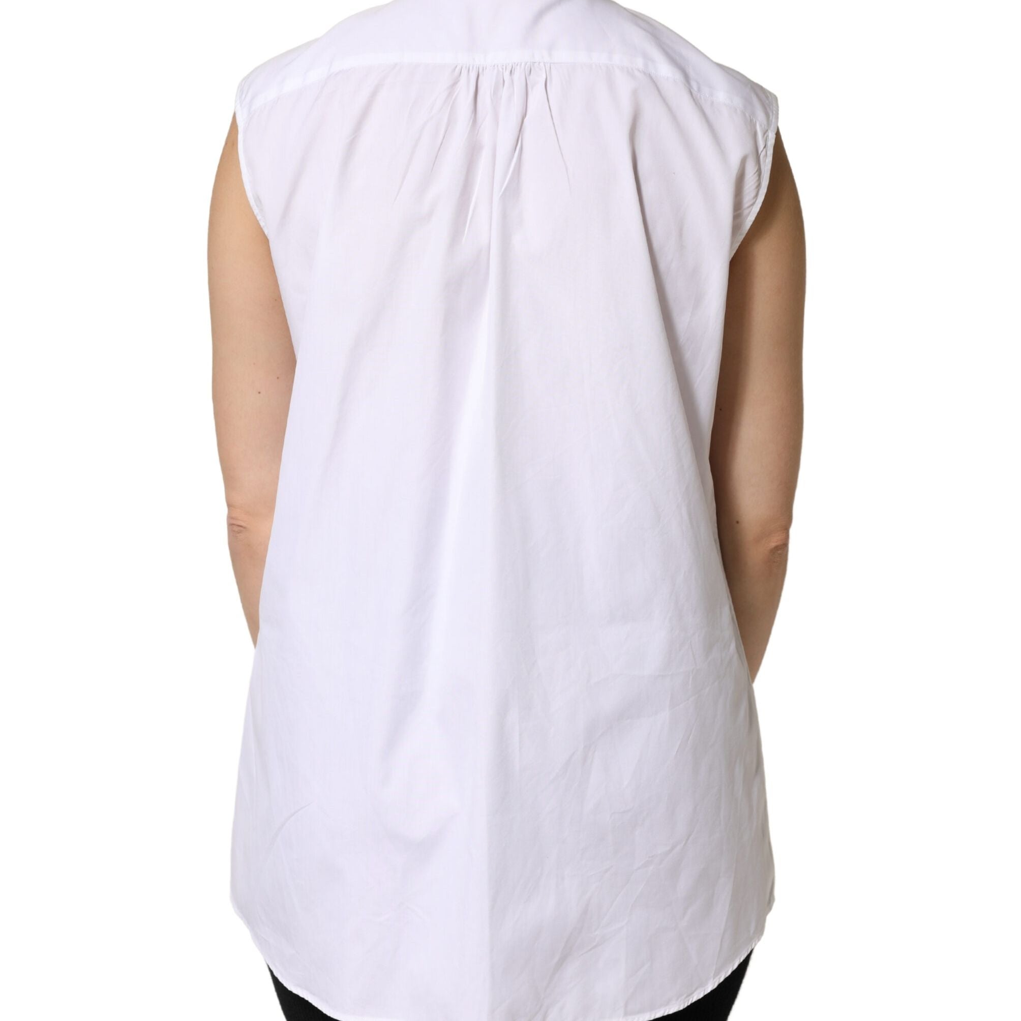 Dolce & Gabbana White Cotton Pleated Sleeveless Button Down Top