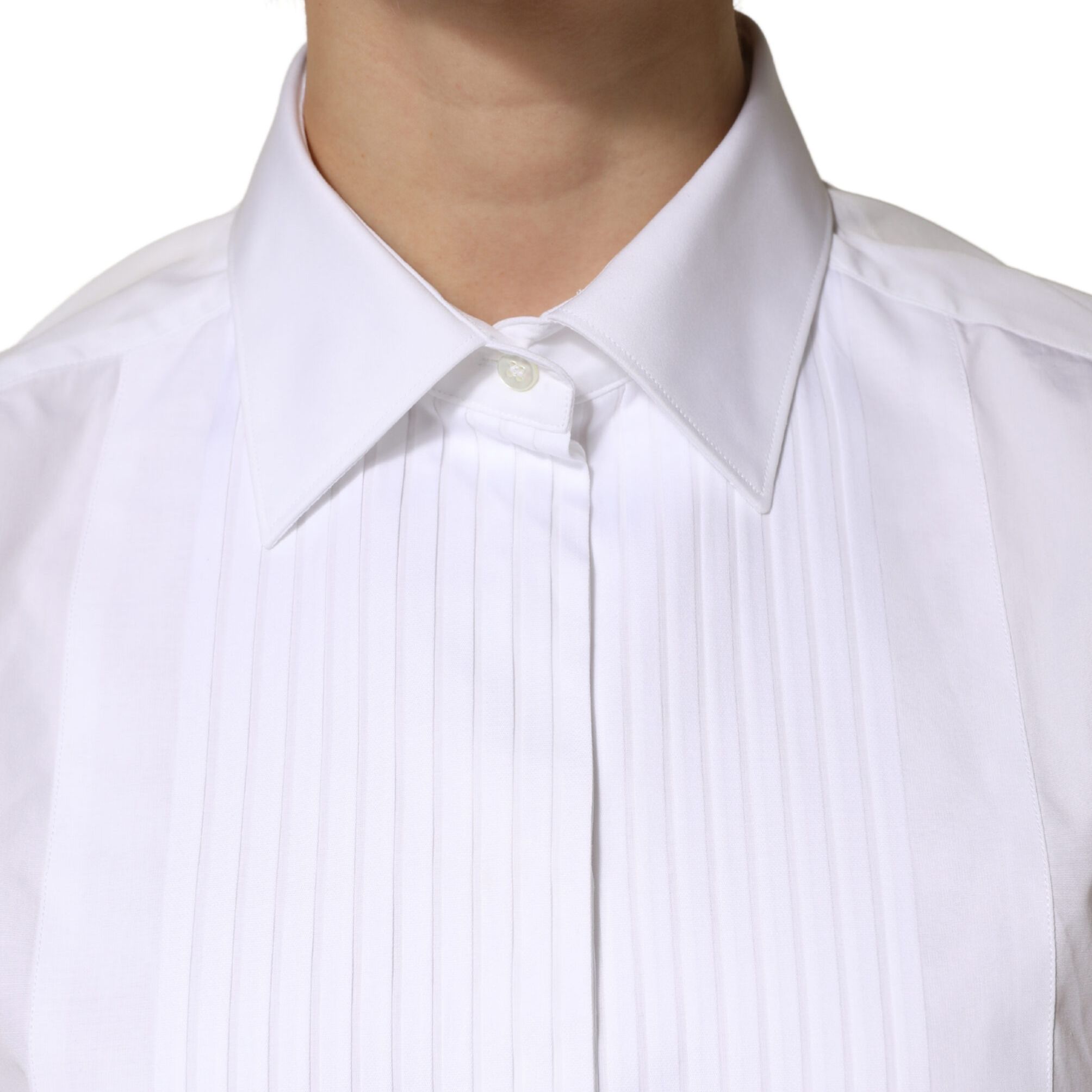 Dolce & Gabbana White Cotton Pleated Sleeveless Button Down Top