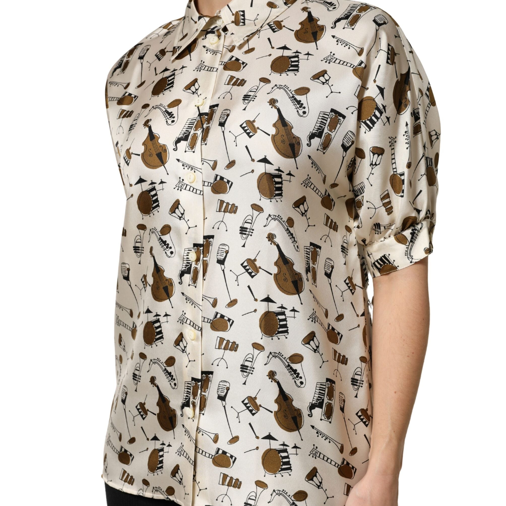 Dolce & Gabbana Beige Musical Instrument Print Short Sleeve Top