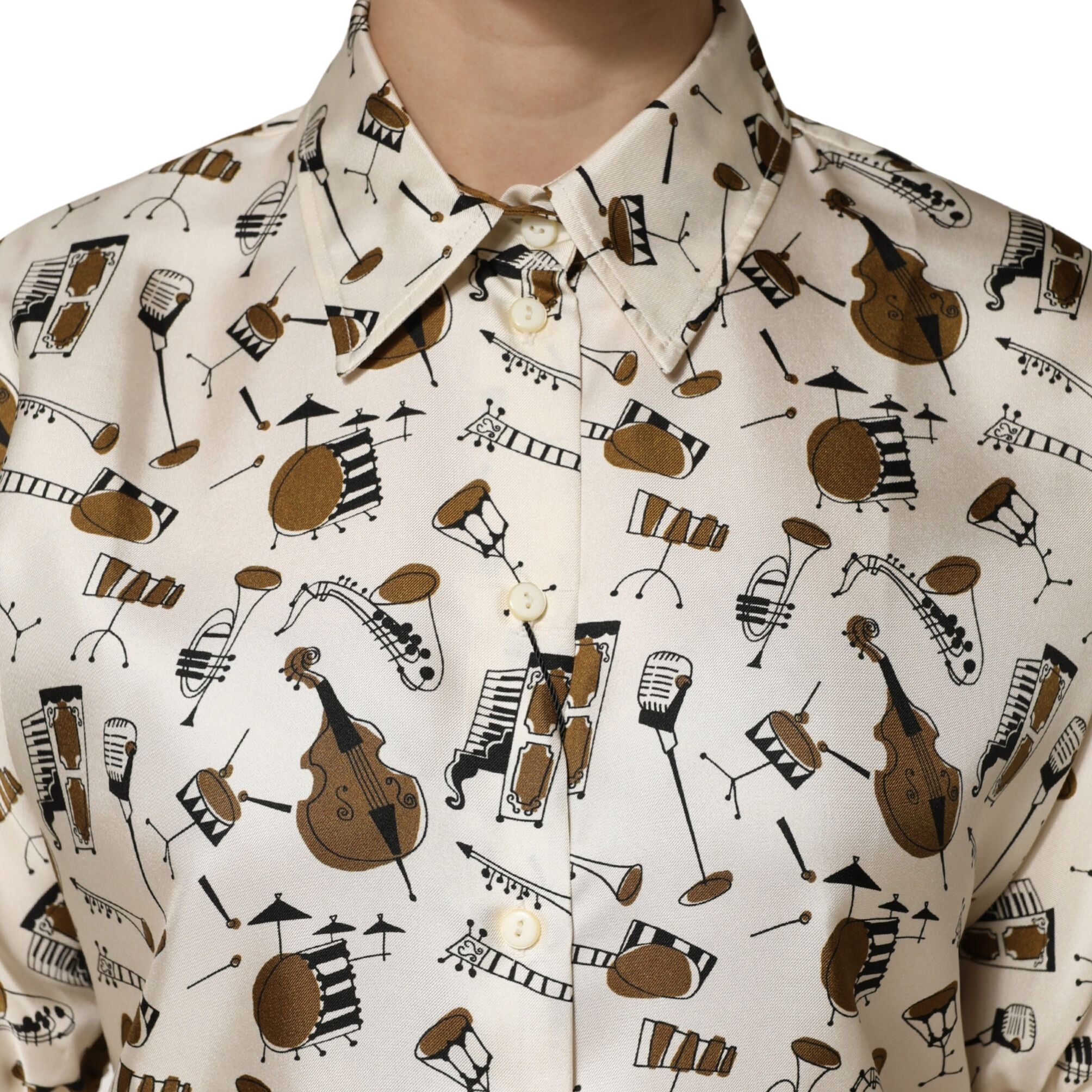 Dolce & Gabbana Beige Musical Instrument Print Short Sleeve Top