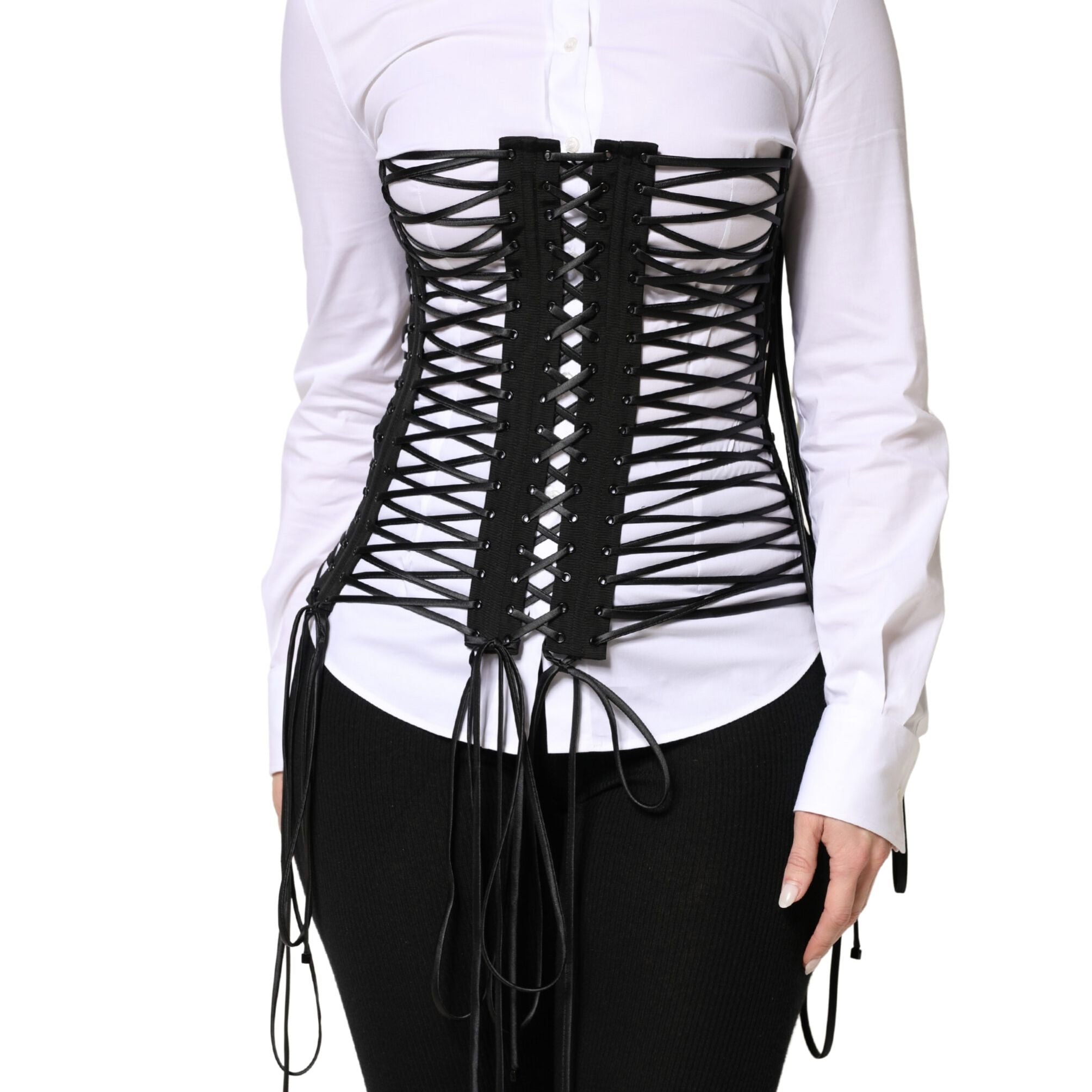 Dolce & Gabbana Black Lace-Up Drawstring Bustier Corset Top