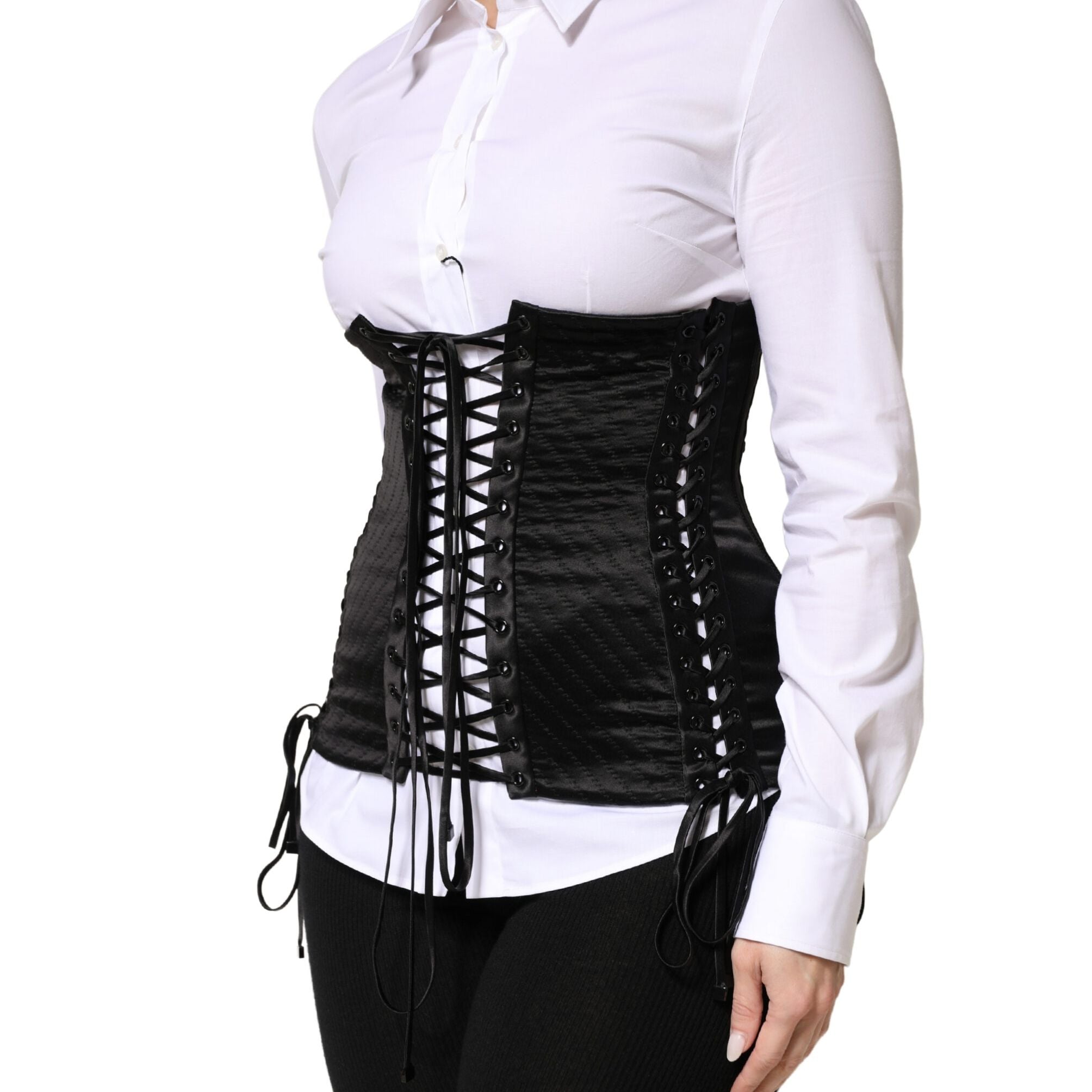 Dolce & Gabbana Black Silk Lace-Up Waist Cincher Corset Top
