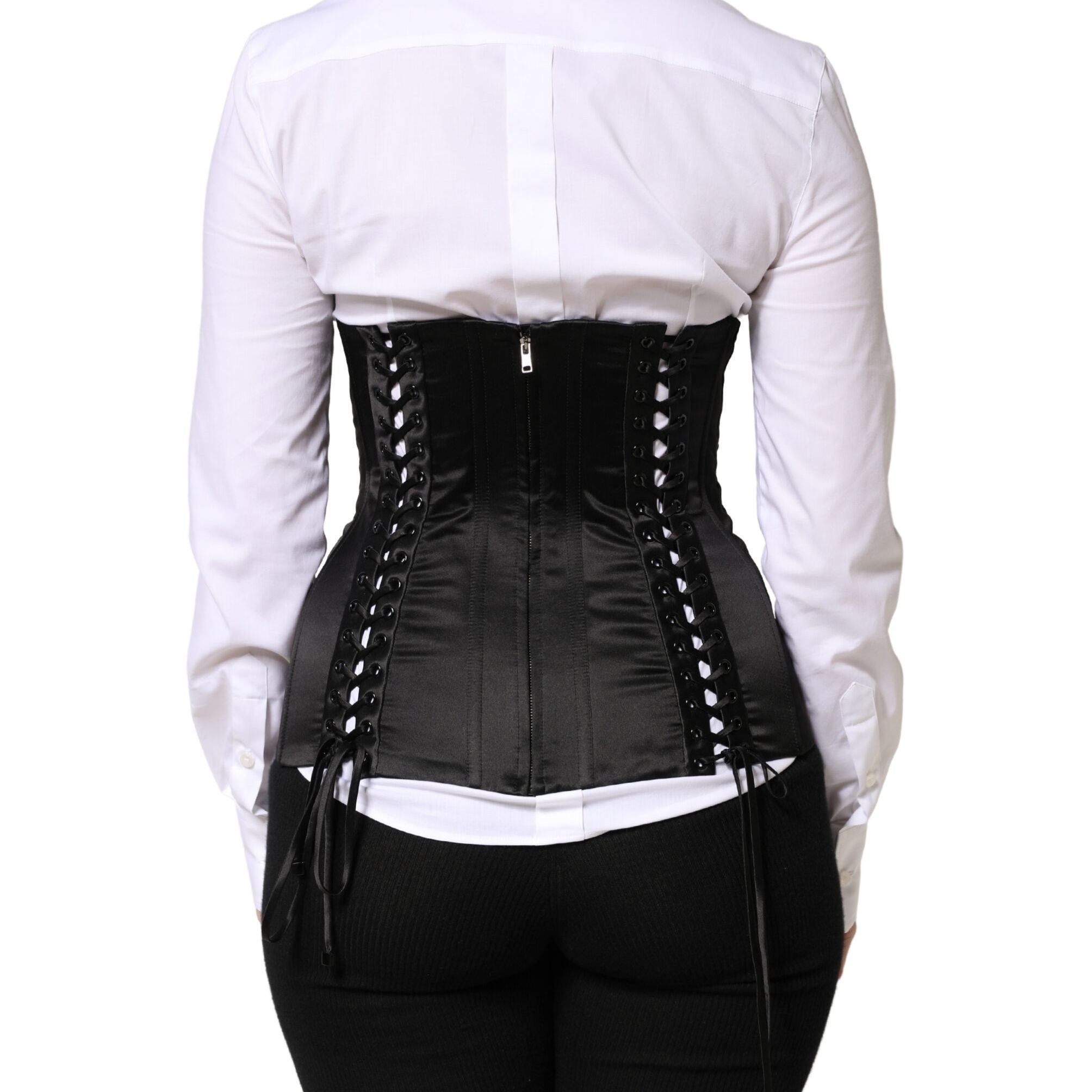 Dolce & Gabbana Black Silk Lace-Up Waist Cincher Corset Top