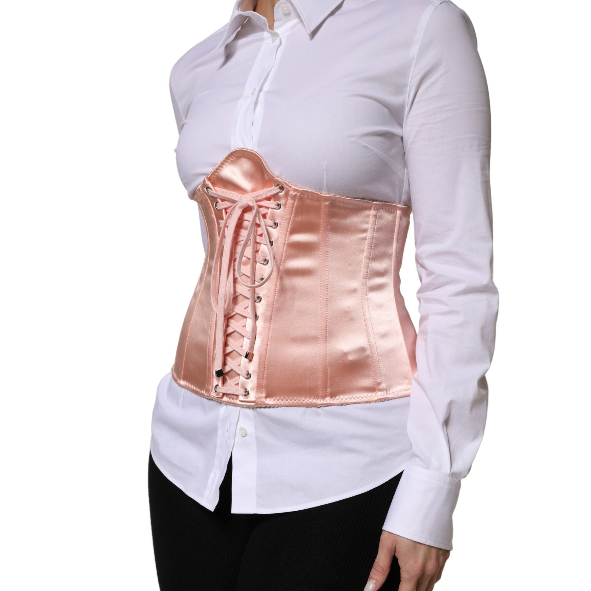 Dolce & Gabbana Pale Pink Silk LaceUp Waist Cincher Corse Top