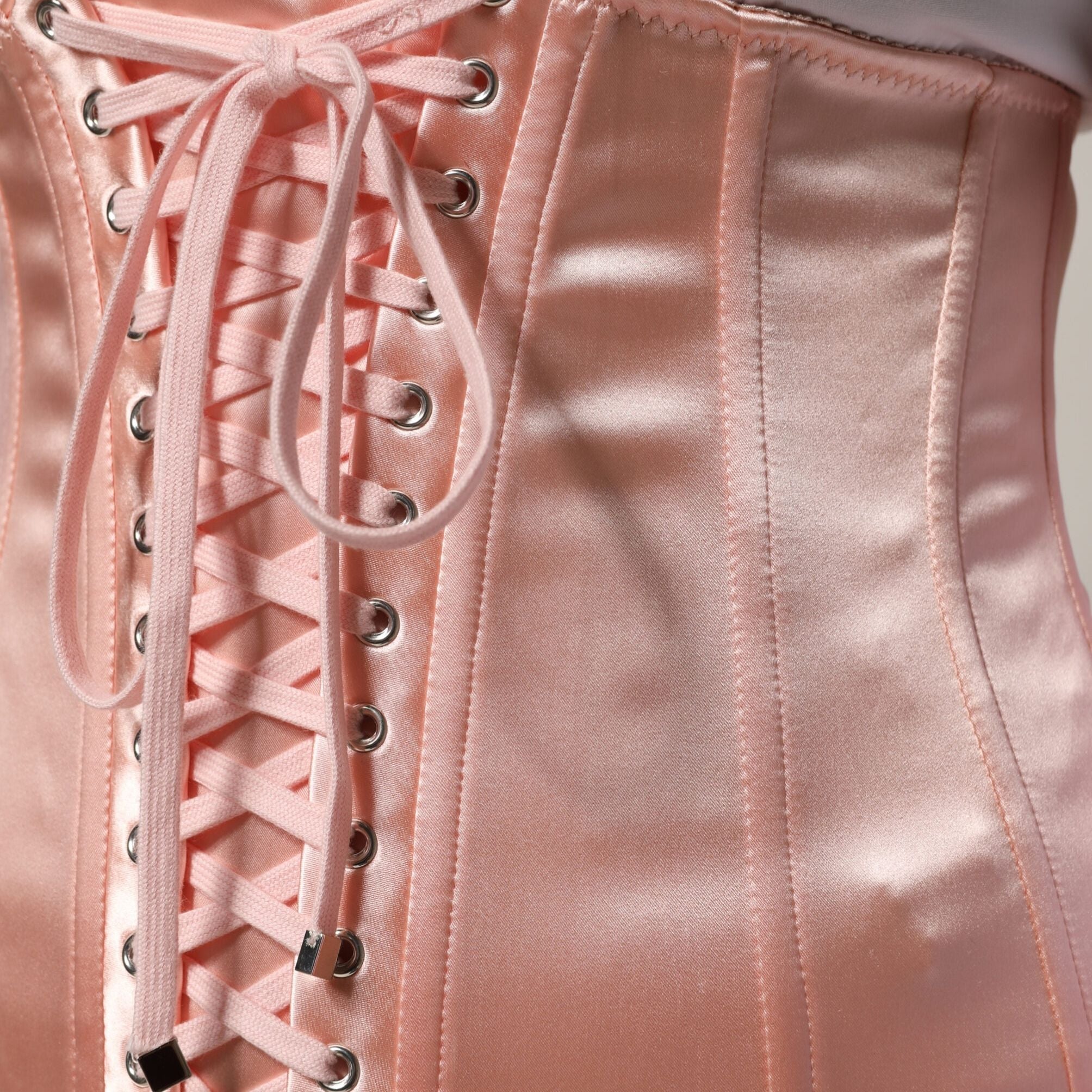 Dolce & Gabbana Pale Pink Silk LaceUp Waist Cincher Corse Top
