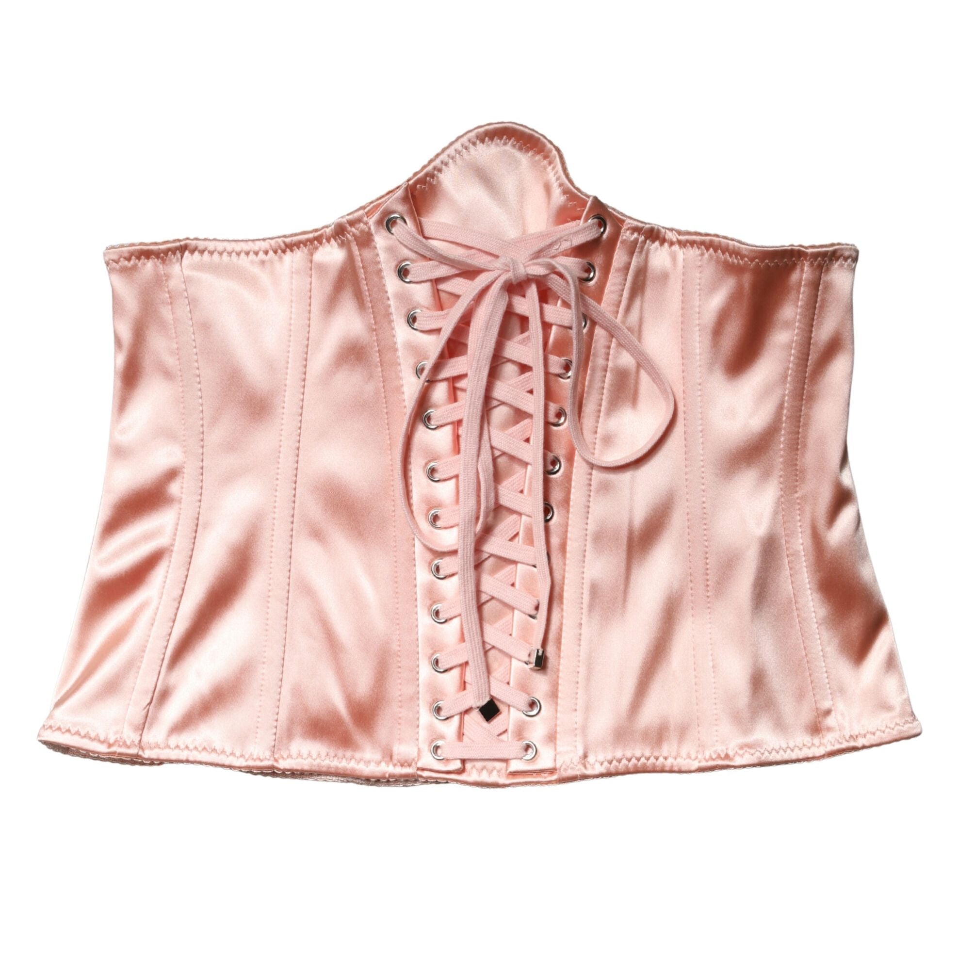 Dolce & Gabbana Pale Pink Silk LaceUp Waist Cincher Corse Top