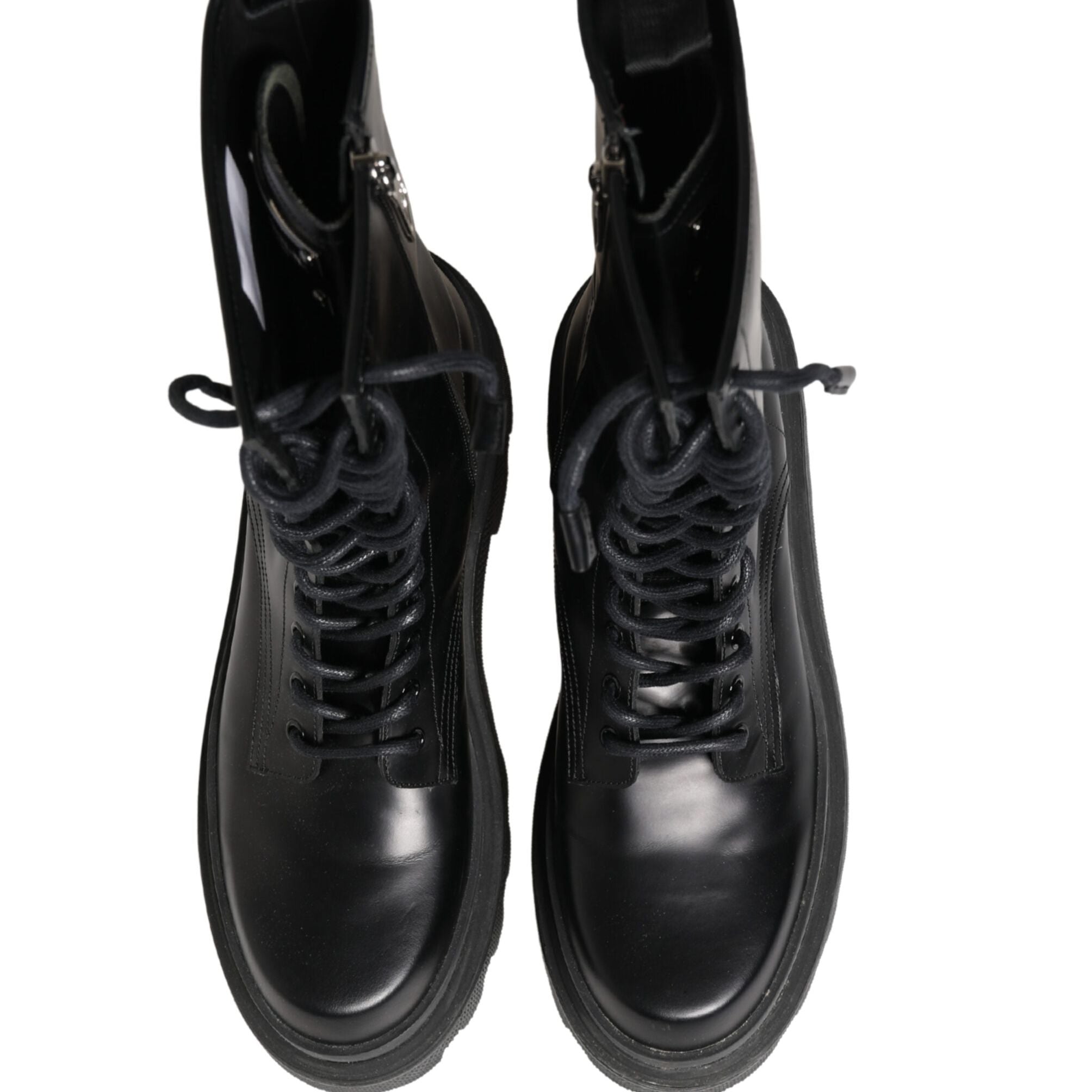 Dolce & Gabbana Black Leather Trek Sole Combat Boots Shoes