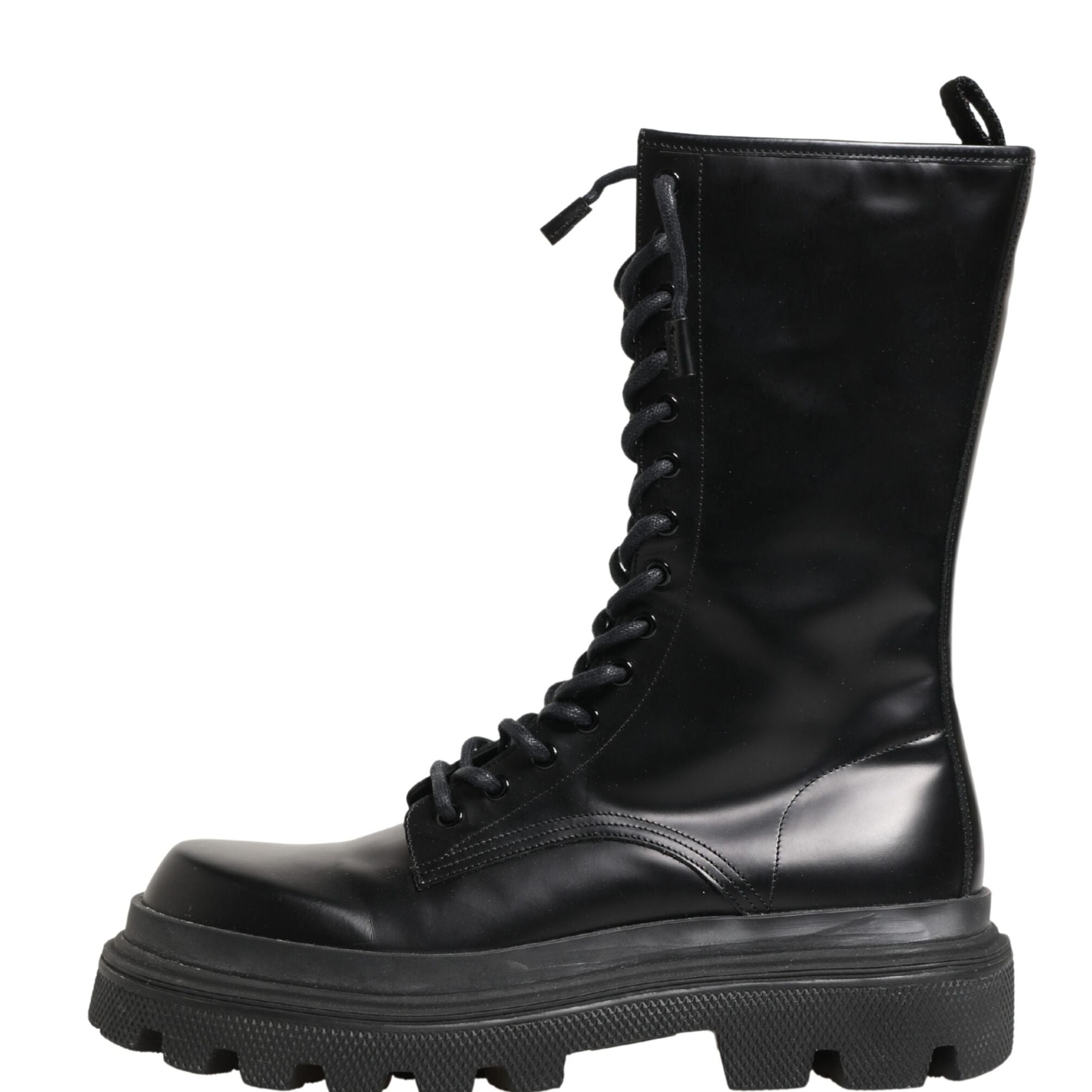 Dolce & Gabbana Black Leather Trek Sole Combat Boots Shoes