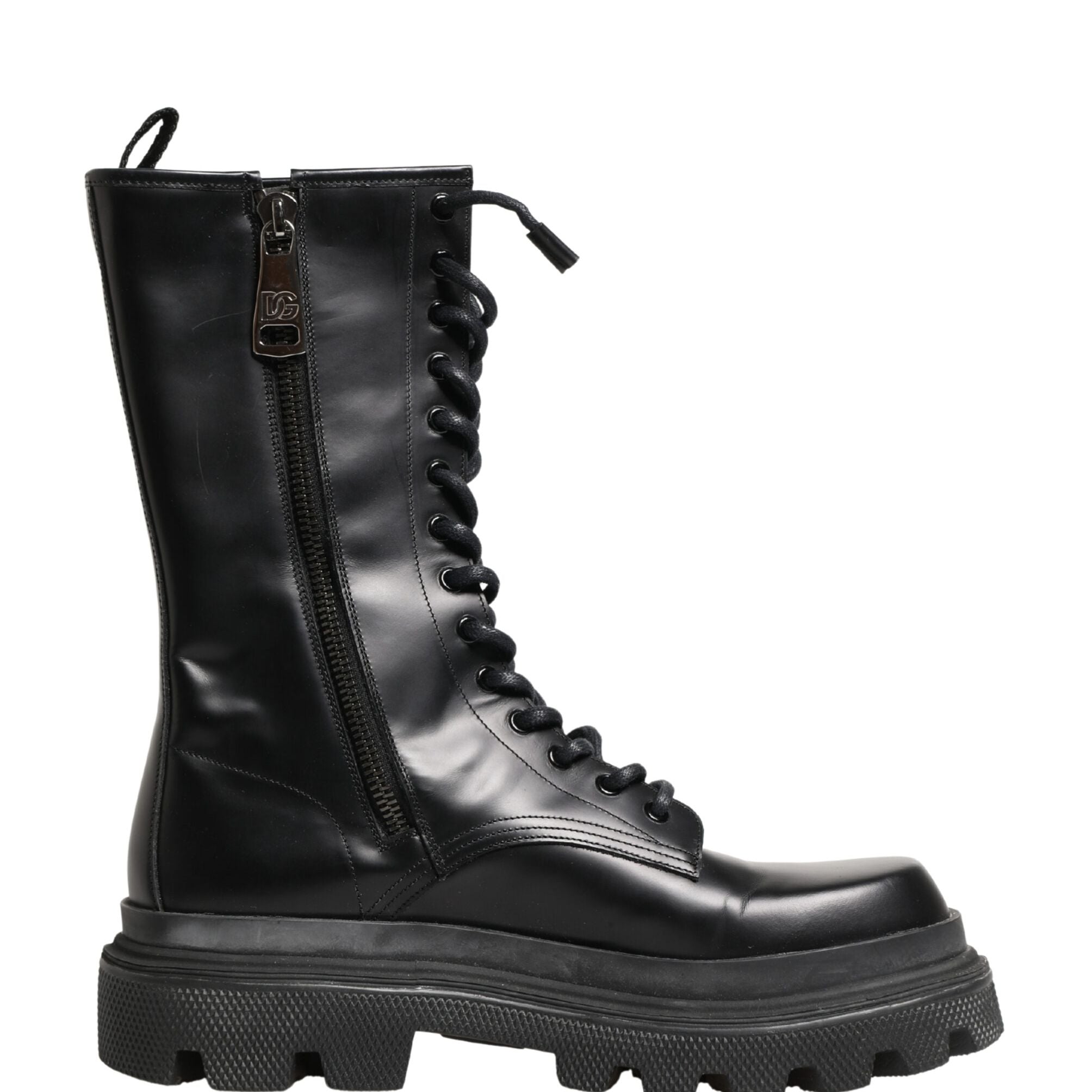 Dolce & Gabbana Black Leather Trek Sole Combat Boots Shoes
