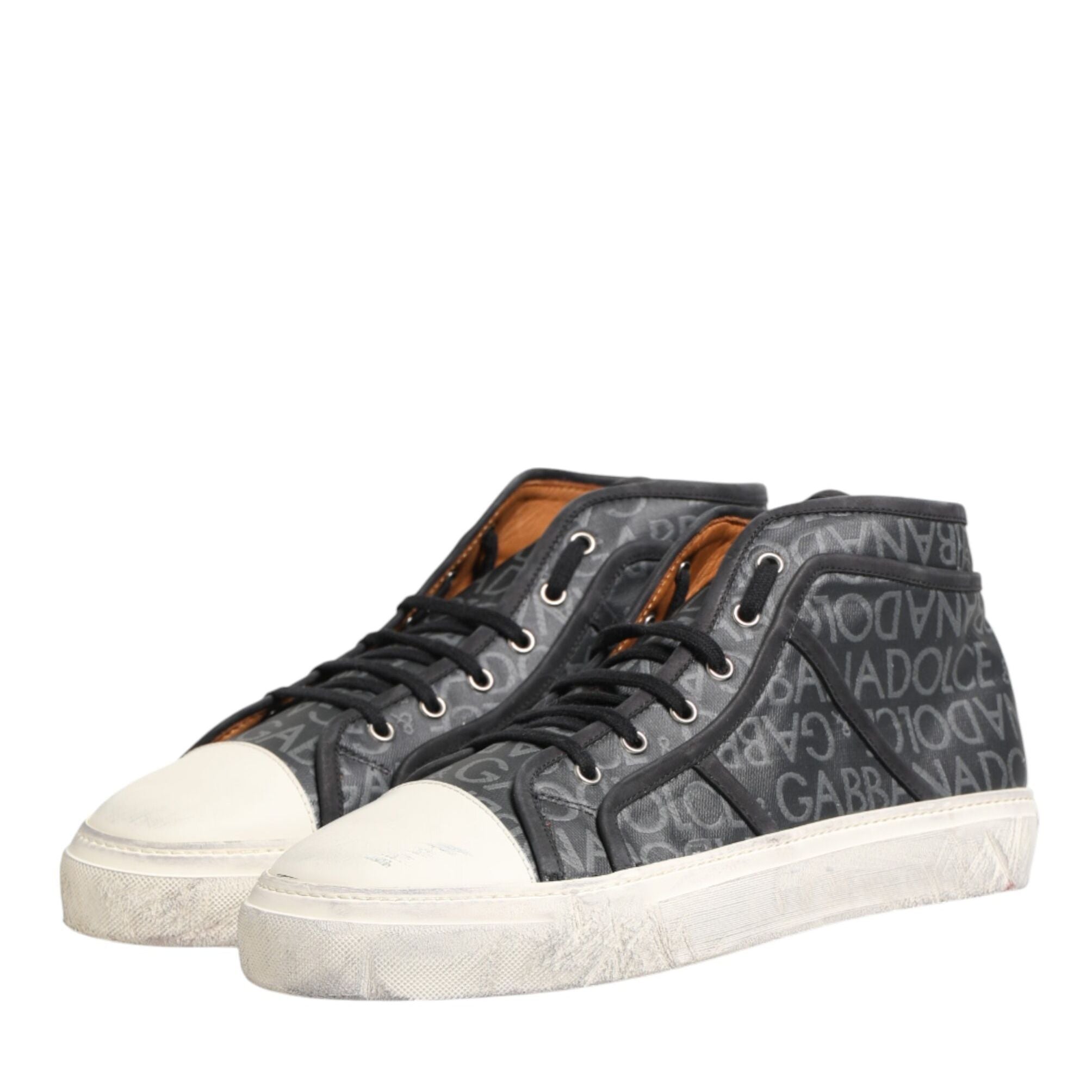 Dolce & Gabbana Black White Canvas Logo Mid Top Sneakers Shoes