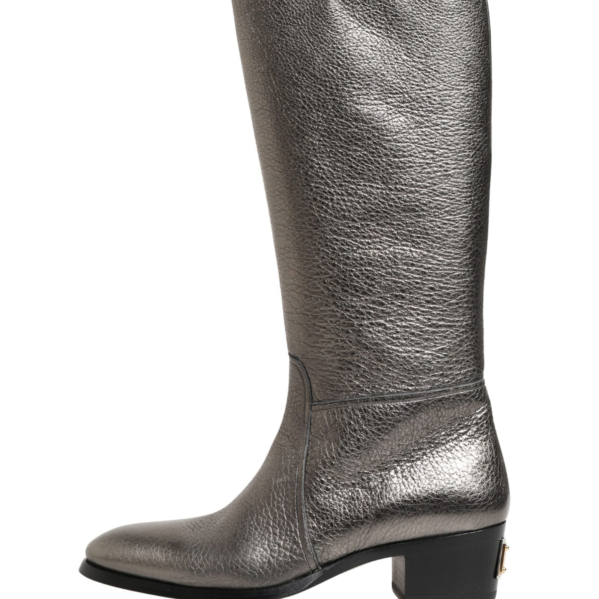 Dolce & Gabbana Metallic Silver Leather Knee High Boots Shoes