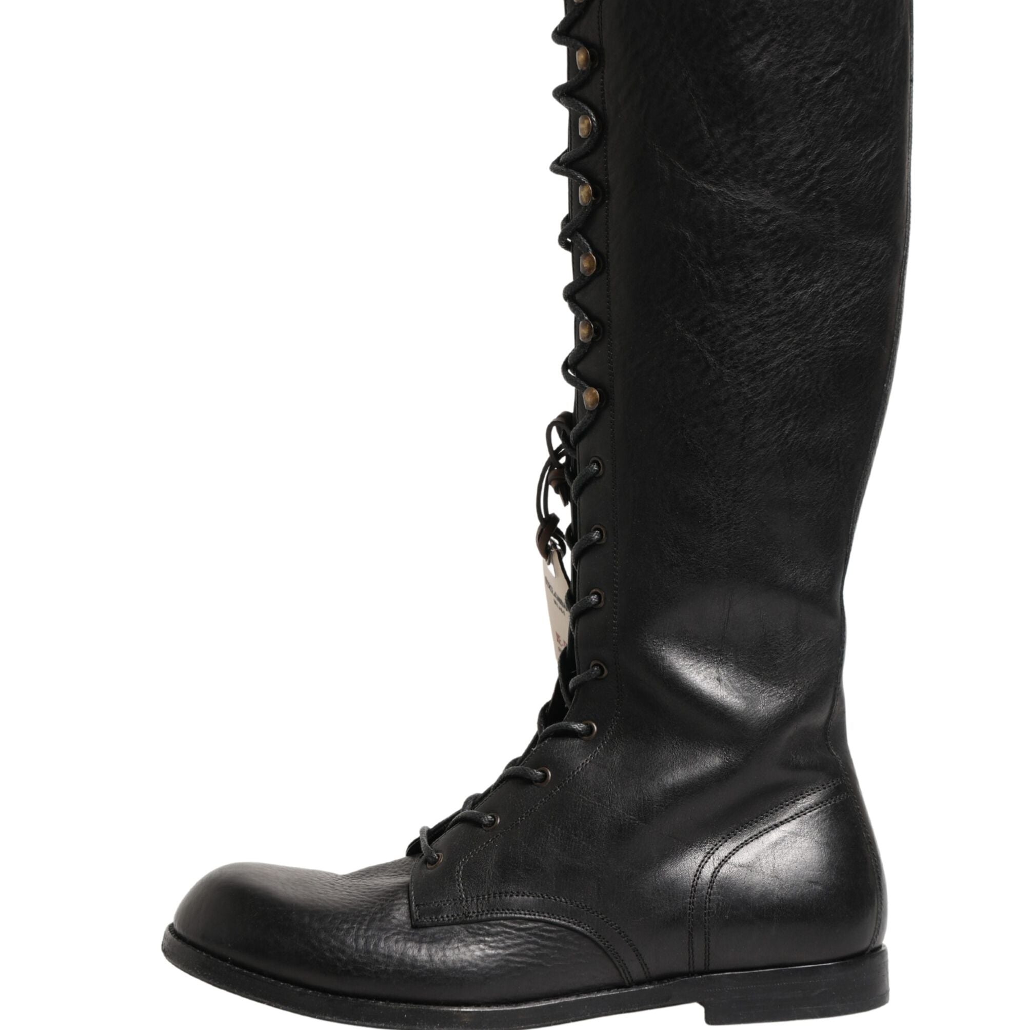 Dolce & Gabbana Re-Edition Black Leather Lace Up Boots Shoes