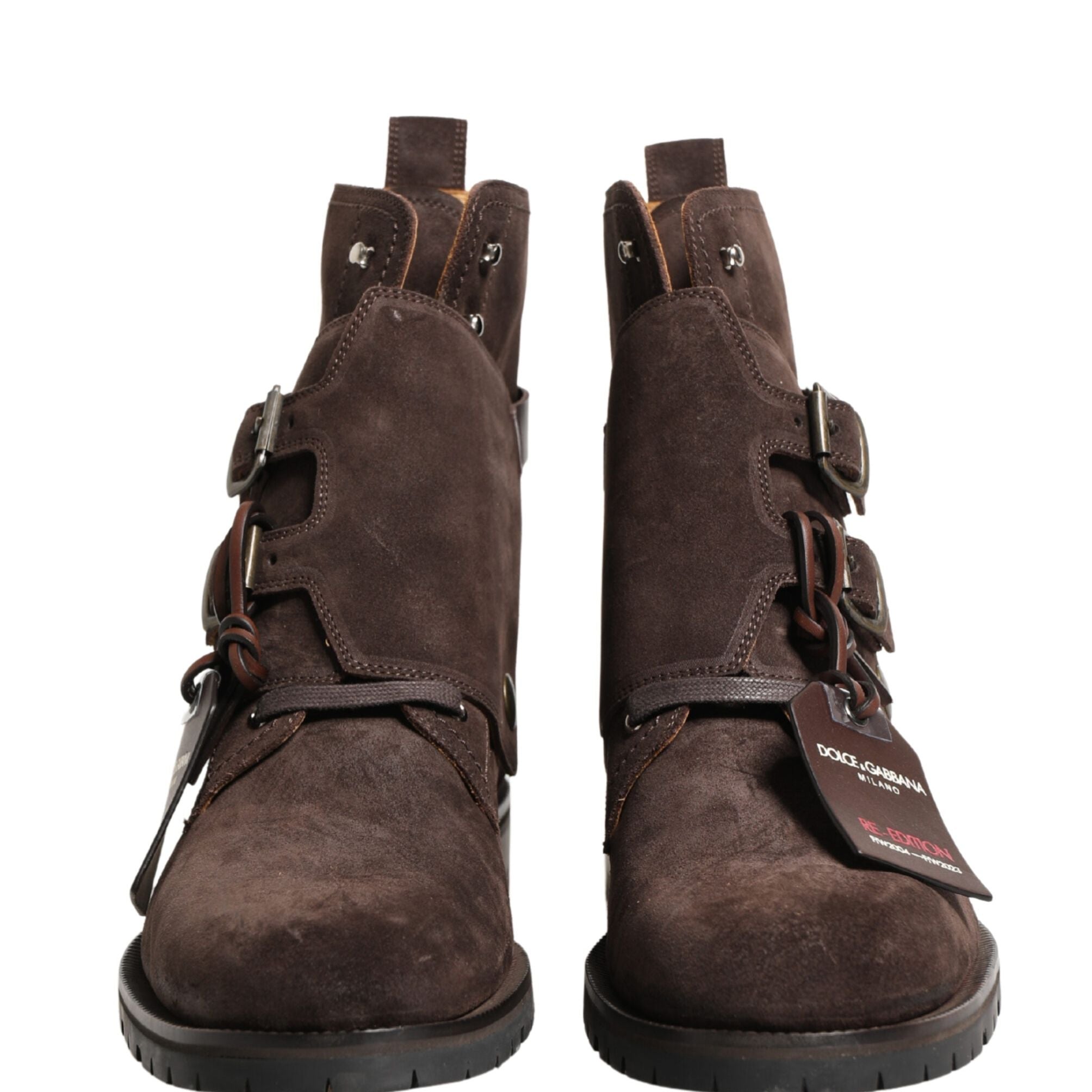 Dolce & Gabbana Brown Suede Leather Buckle Ankle Boots Shoes