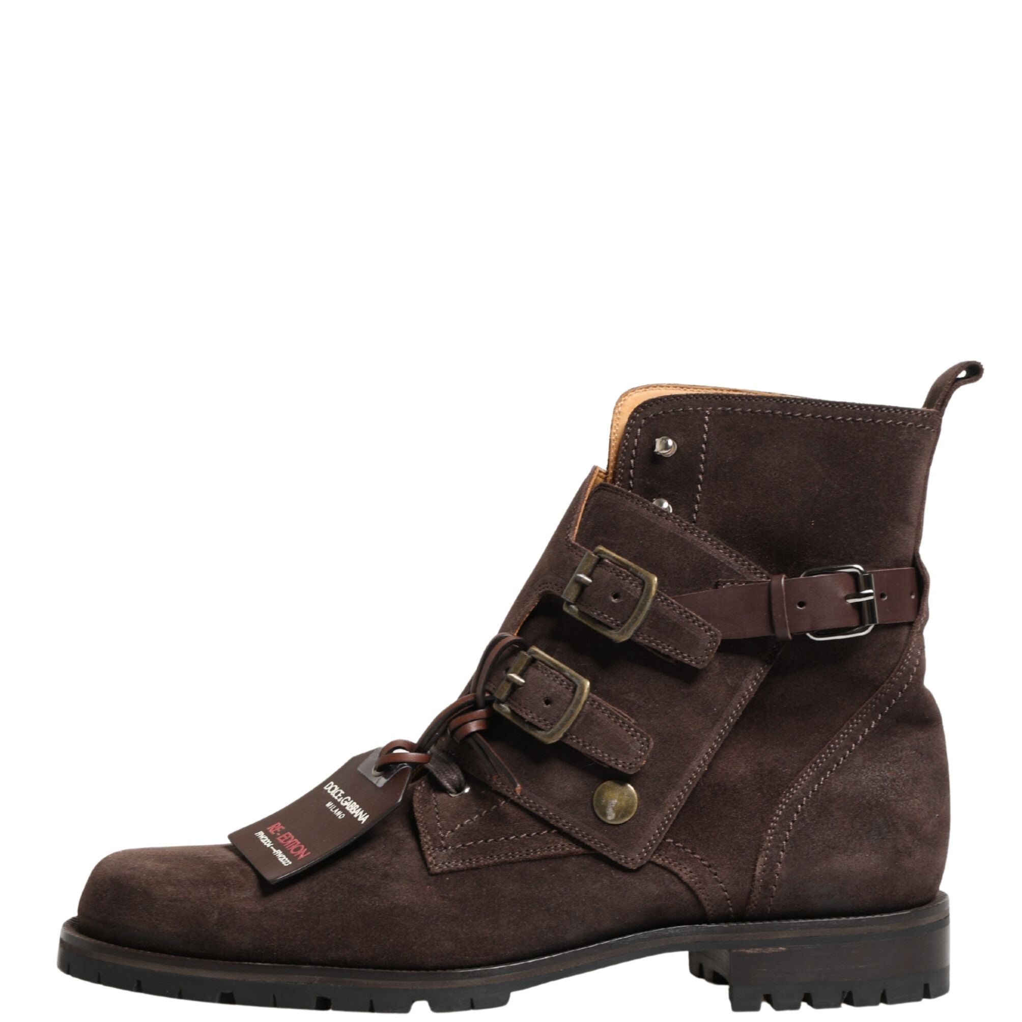 Dolce & Gabbana Brown Suede Leather Buckle Ankle Boots Shoes