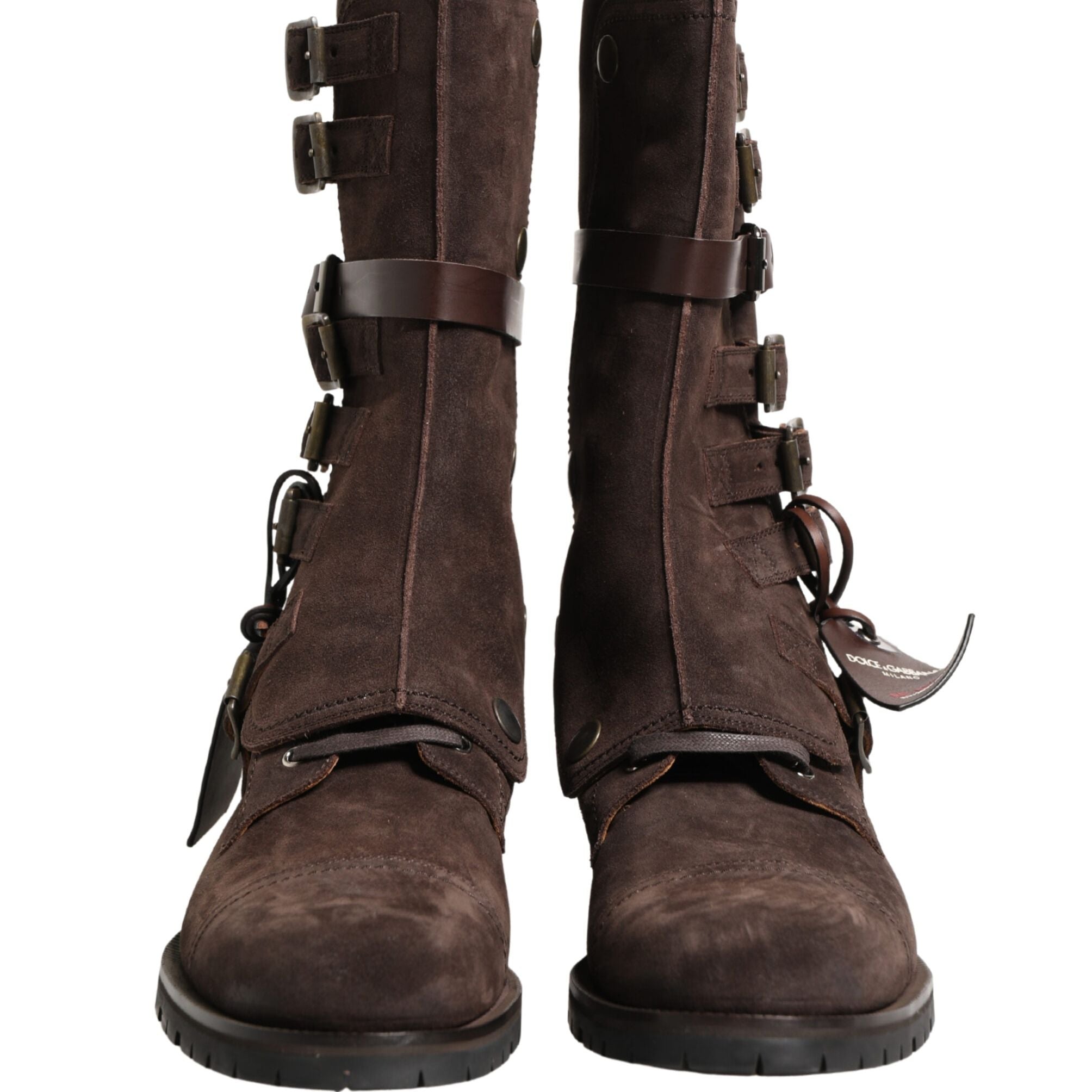 Dolce & Gabbana Brown Suede Leather Combat Ankle Boots Shoes