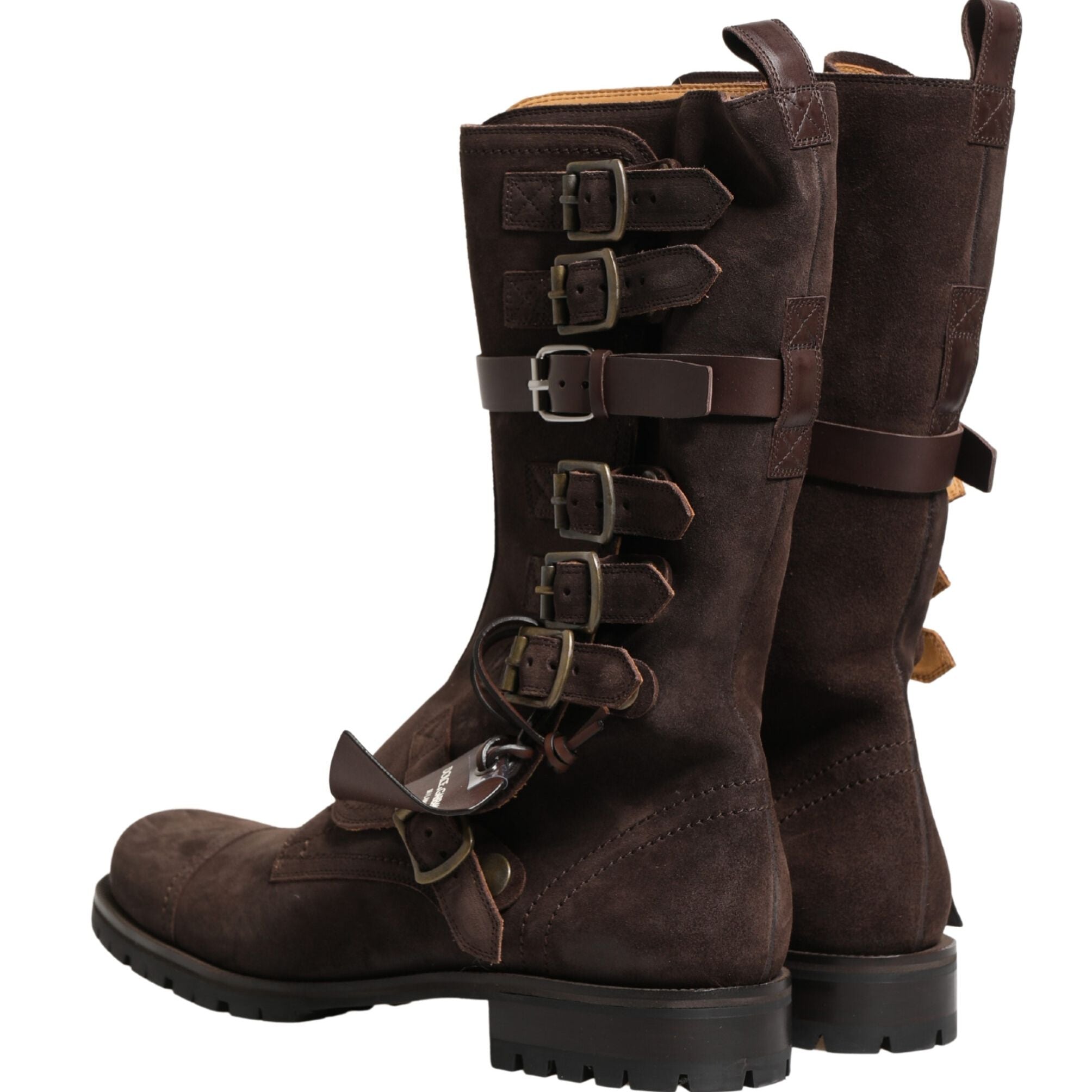 Dolce & Gabbana Brown Suede Leather Combat Ankle Boots Shoes