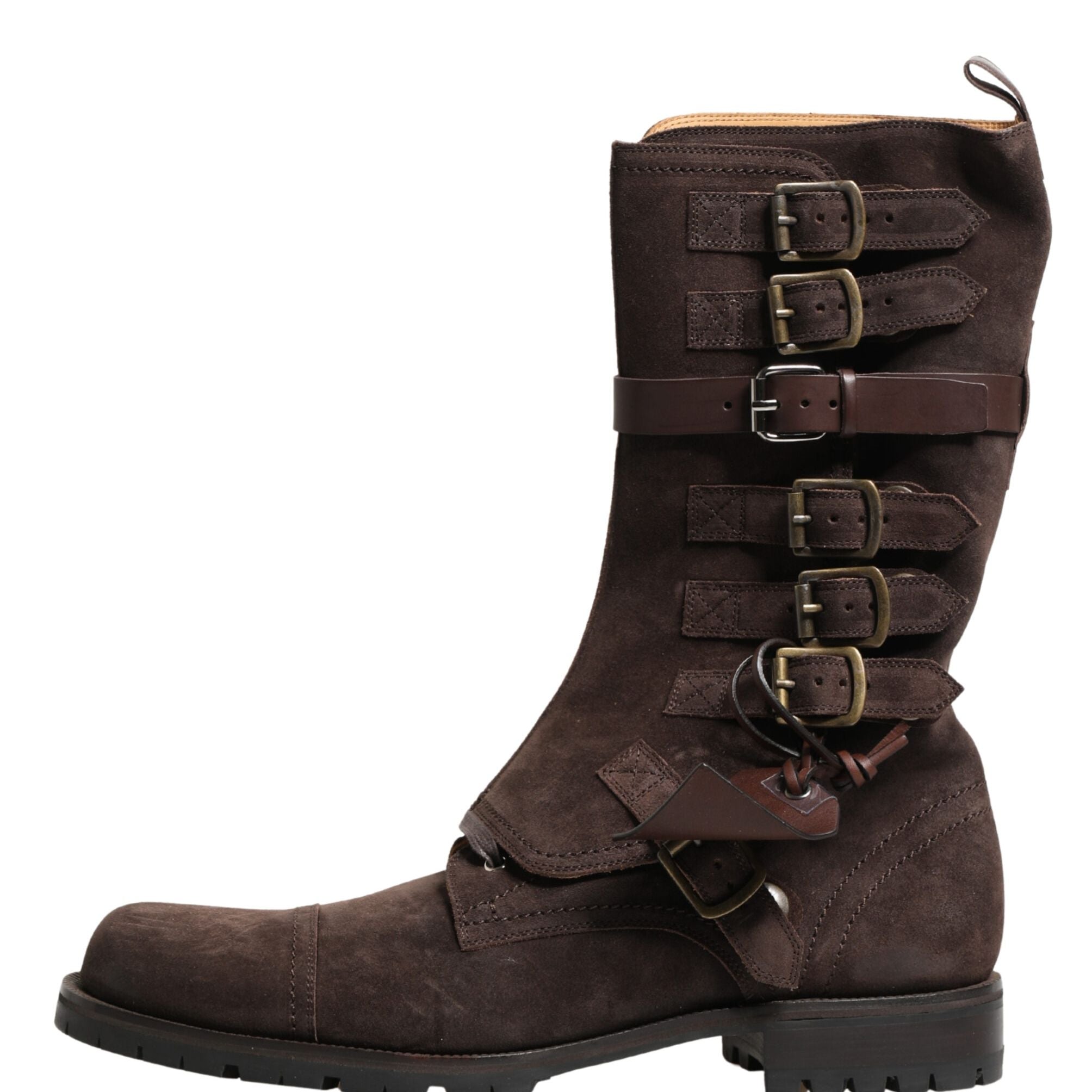 Dolce & Gabbana Brown Suede Leather Combat Ankle Boots Shoes