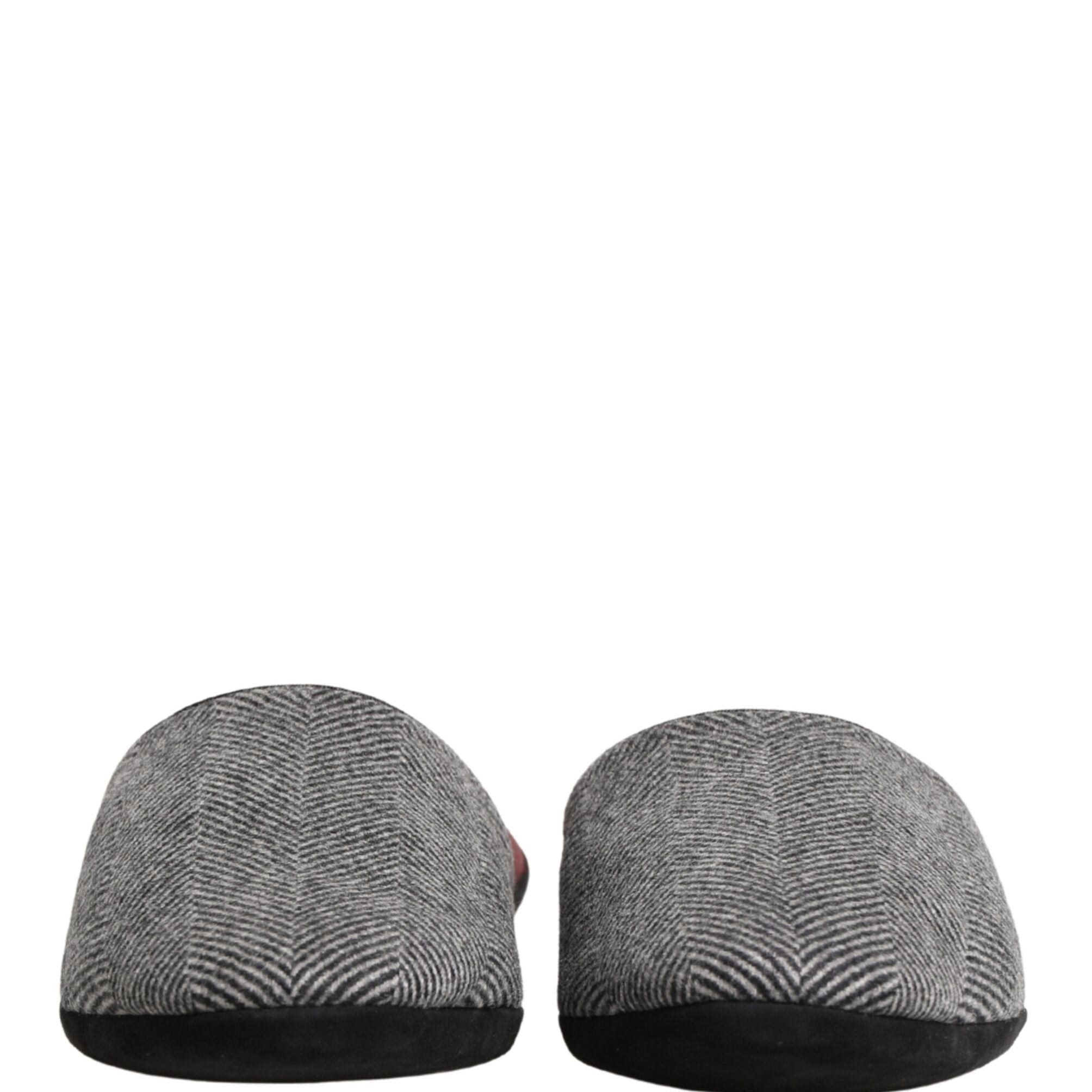 Dolce & Gabbana Grey Herringbone Cashmere Red Slippers Shoes