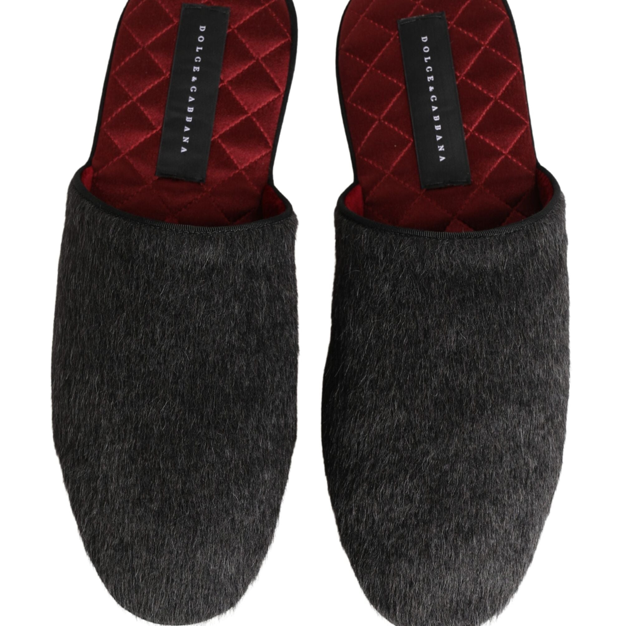 Dolce & Gabbana Dark Grey Charcoal Wool Red Slippers Shoes
