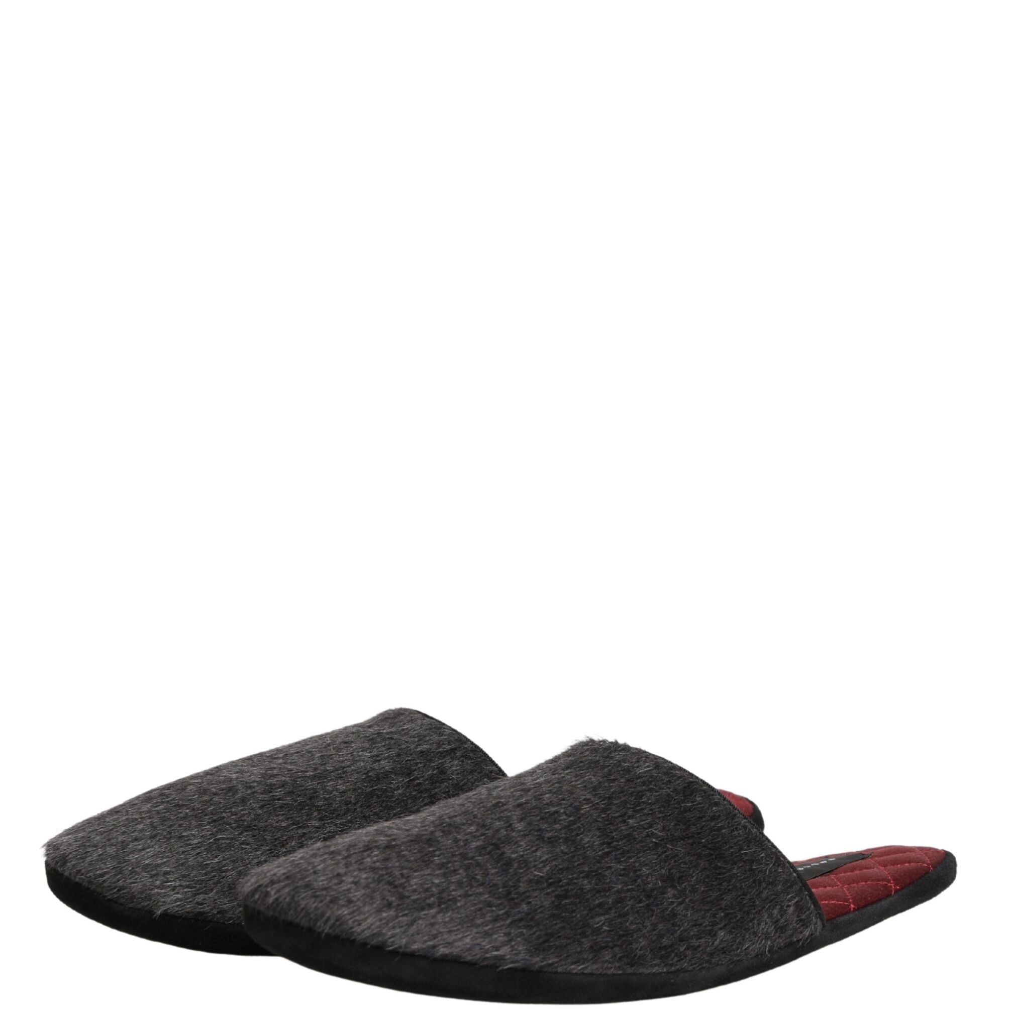 Dolce & Gabbana Dark Grey Charcoal Wool Red Slippers Shoes
