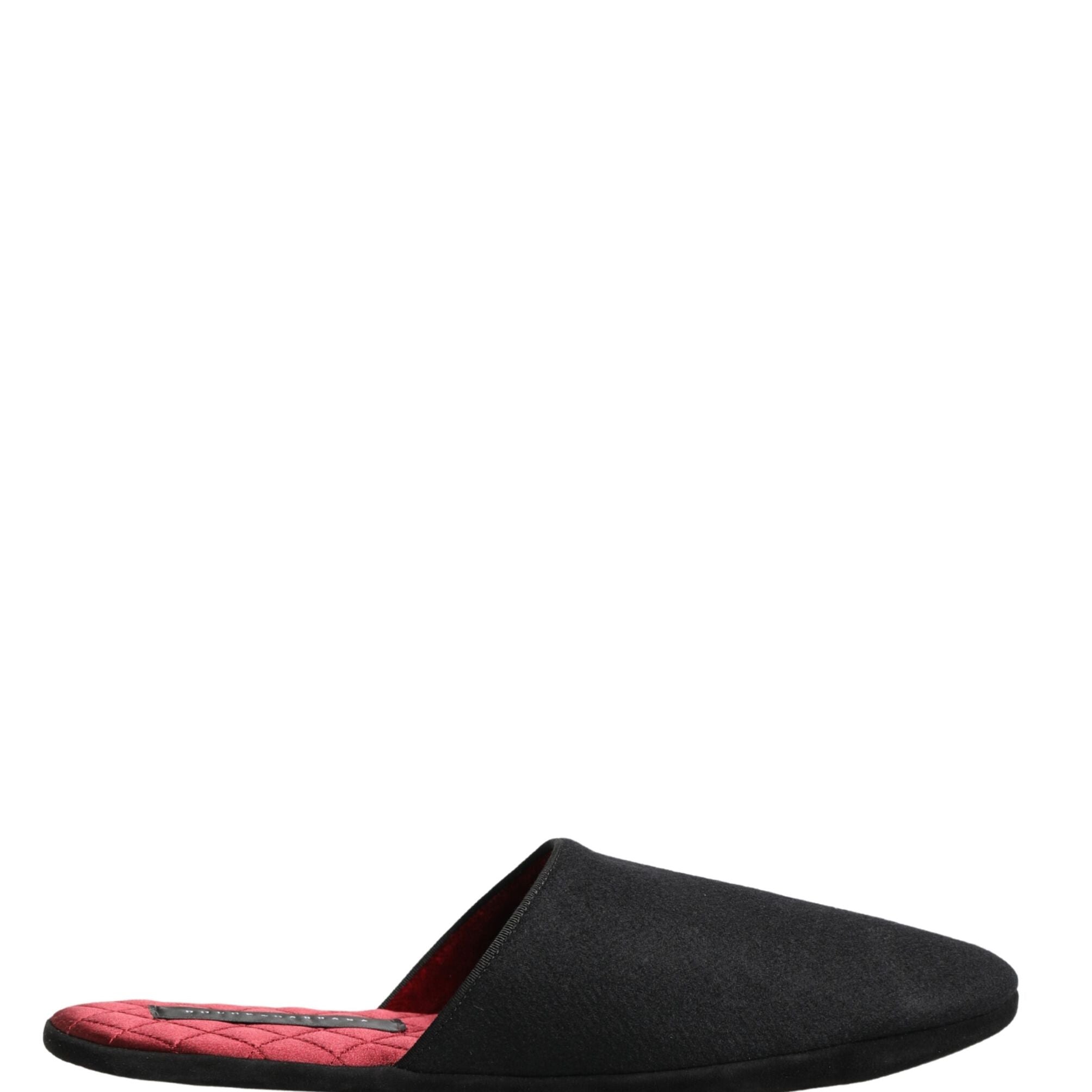 Dolce & Gabbana Black Wool Cashmere Red Quilted Slippers Shoes