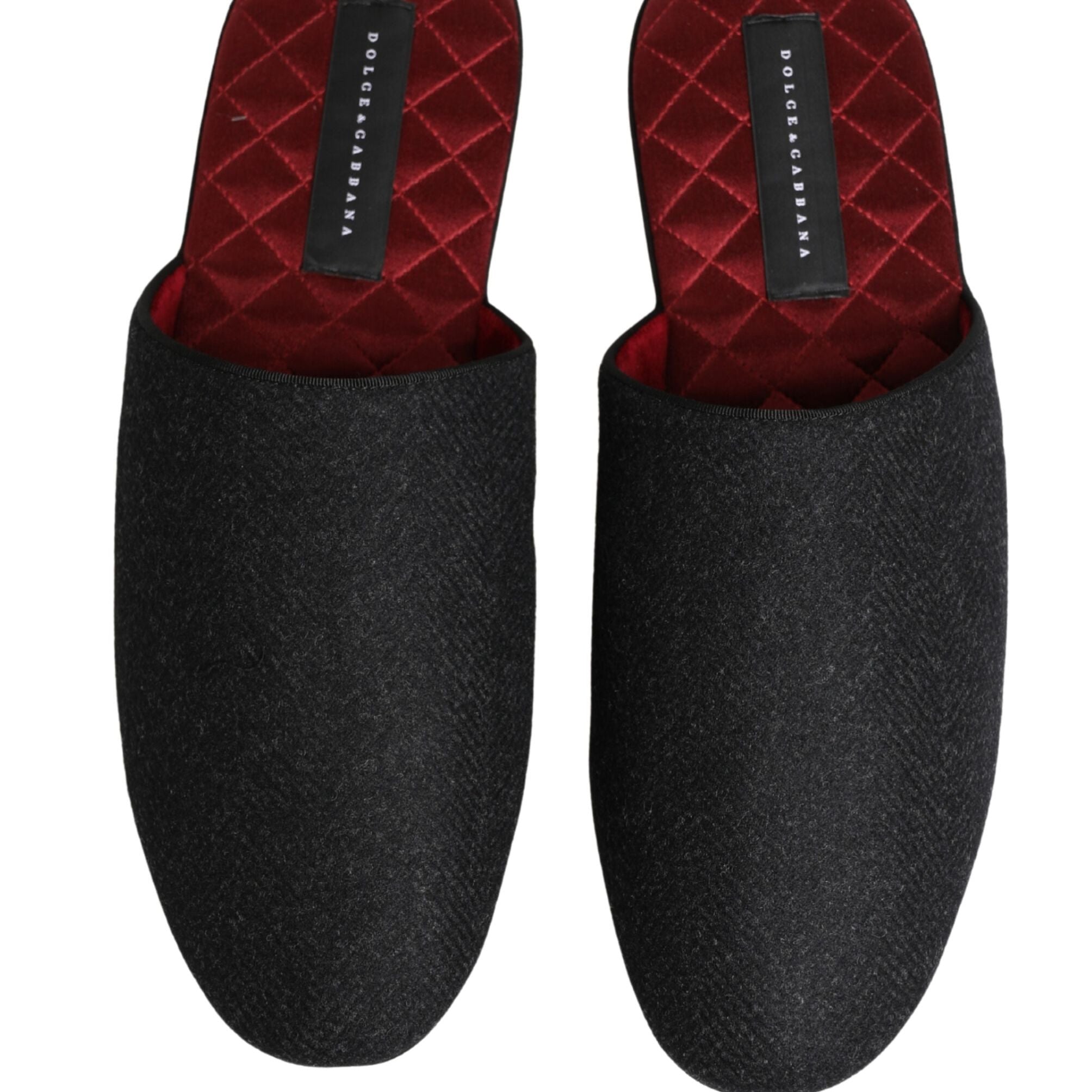 Dolce & Gabbana Anthracite Wool Cashmere Quilted Slippers Shoes