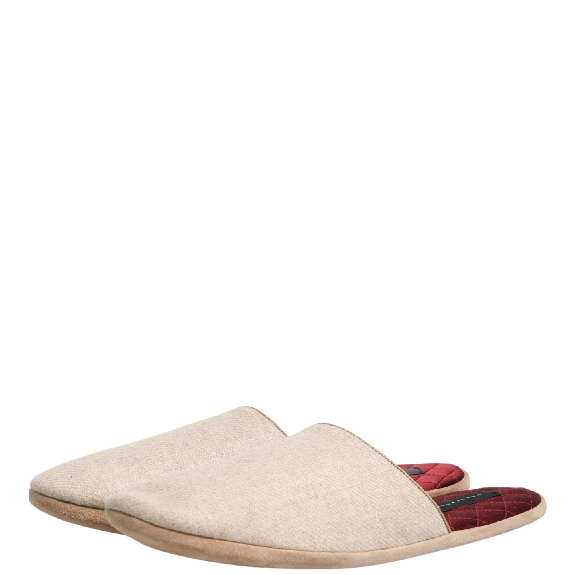 Dolce & Gabbana Beige Shetland Wool Red Quilted Slippers Shoes