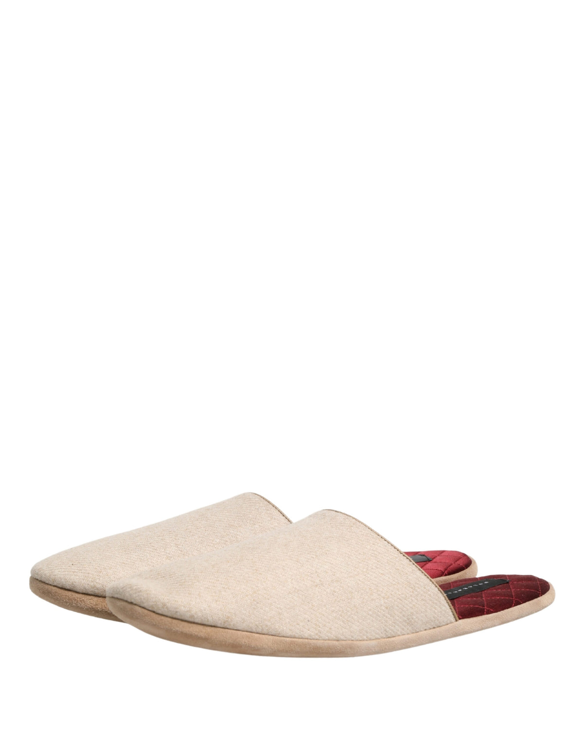 Dolce & Gabbana Beige Shetland Wool Red Quilted Slippers Shoes