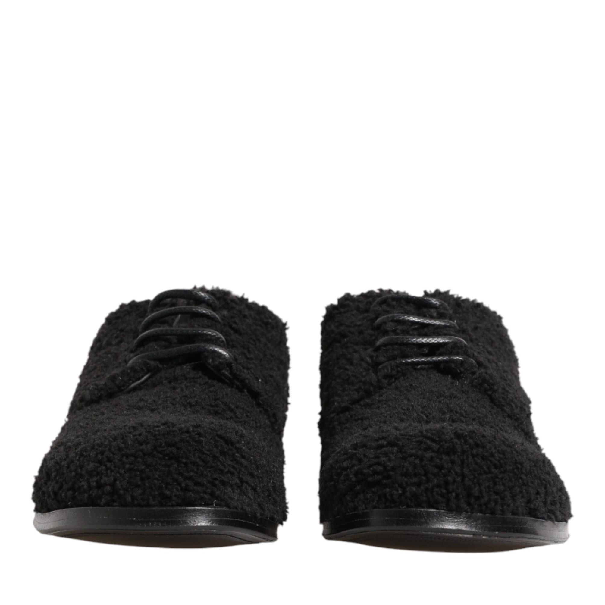 Dolce & Gabbana Men Black Riccio Shearling Dress Derby Shoes