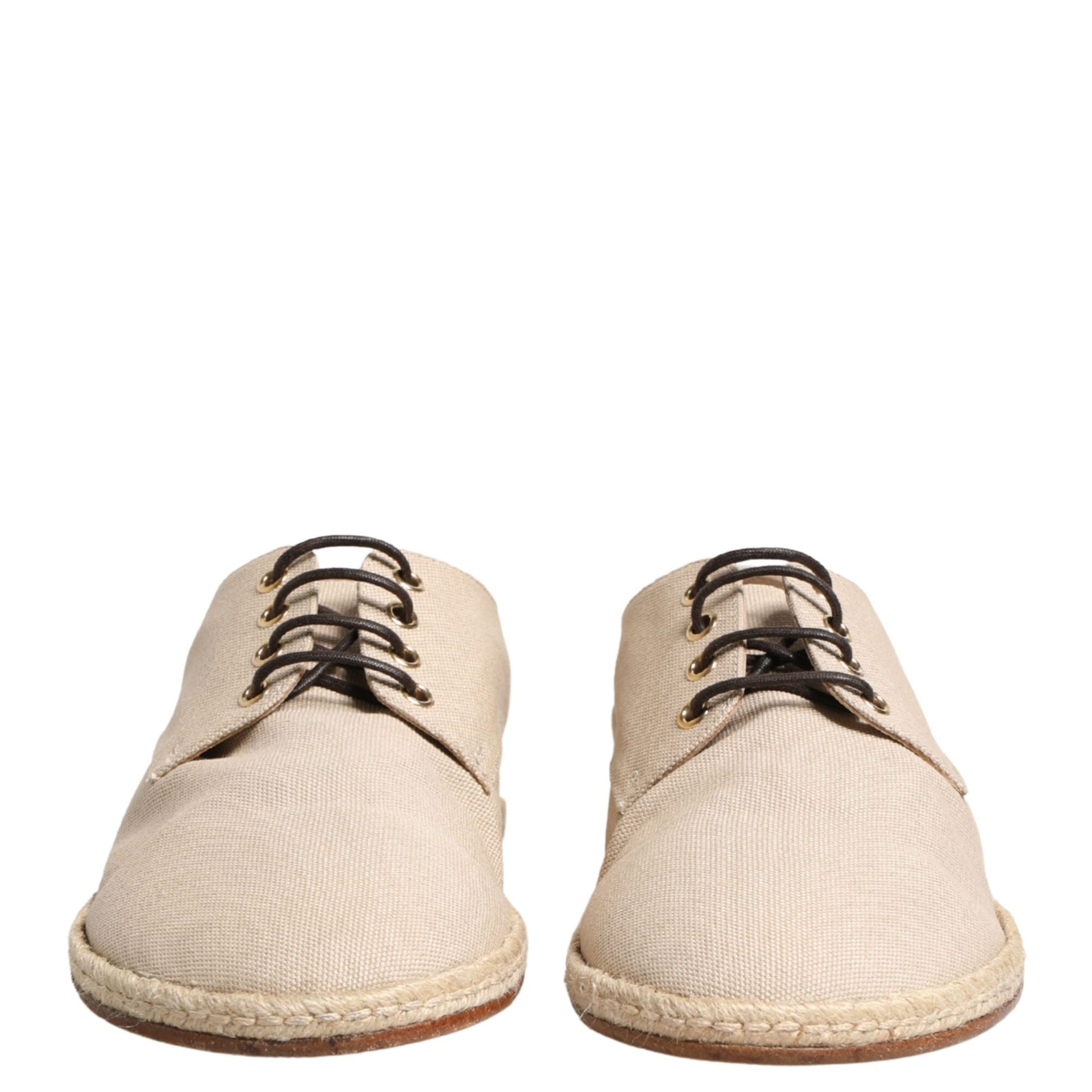 Dolce & Gabbana Beige Espadrille Sole Lace Up Canvas Derby Shoes