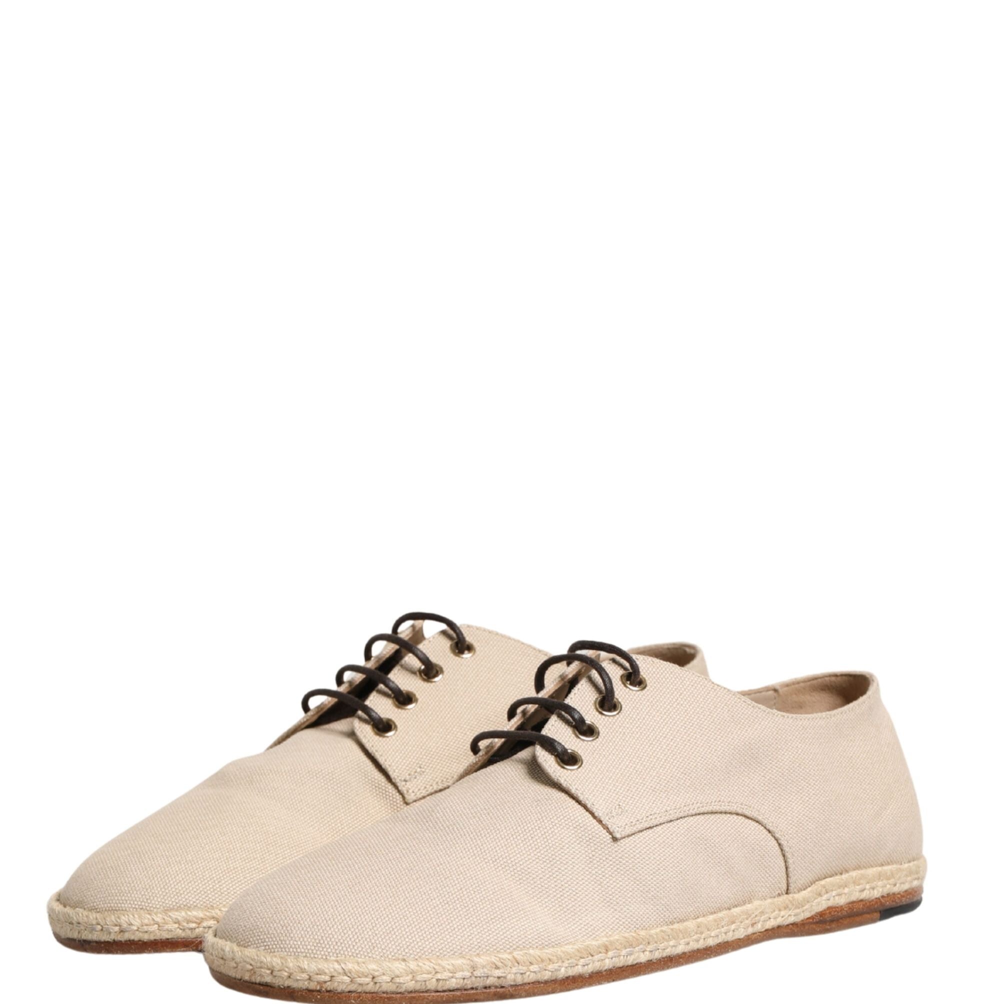 Dolce & Gabbana Beige Espadrille Sole Lace Up Canvas Derby Shoes