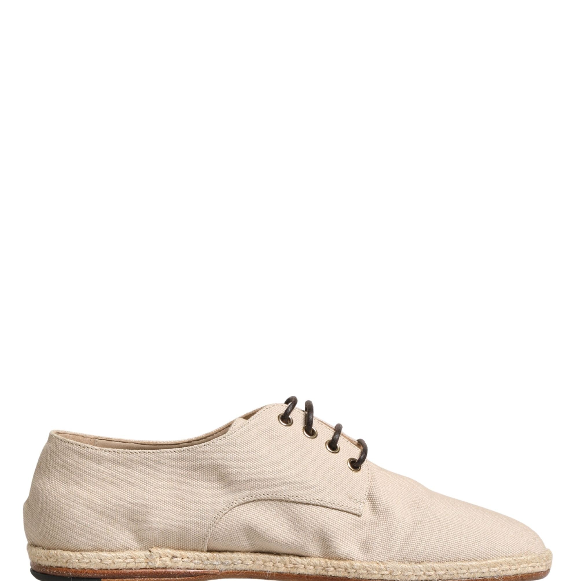 Dolce & Gabbana Beige Espadrille Sole Lace Up Canvas Derby Shoes