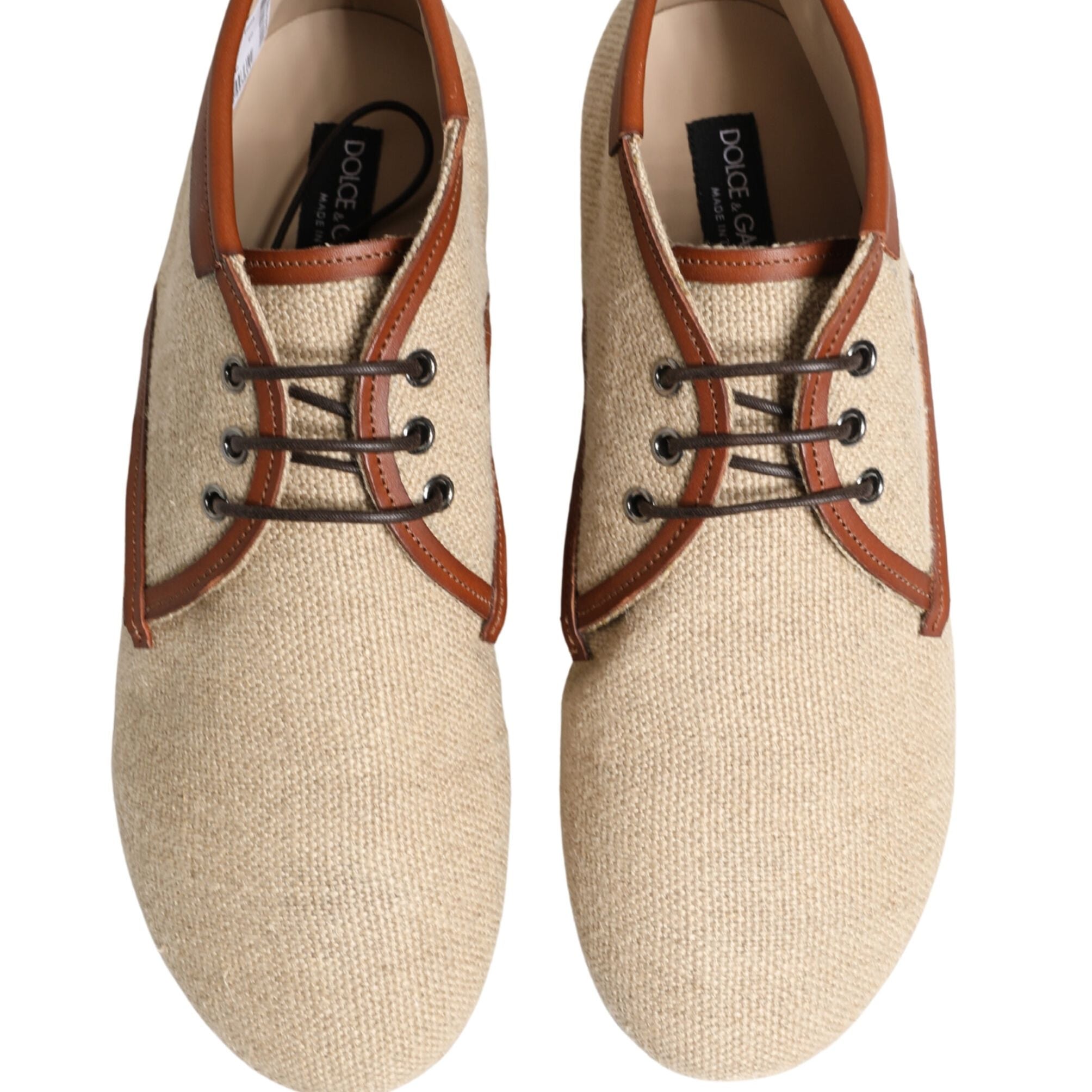 Dolce & Gabbana Beige Canvas Lace-Up Men Dress Derby Shoes