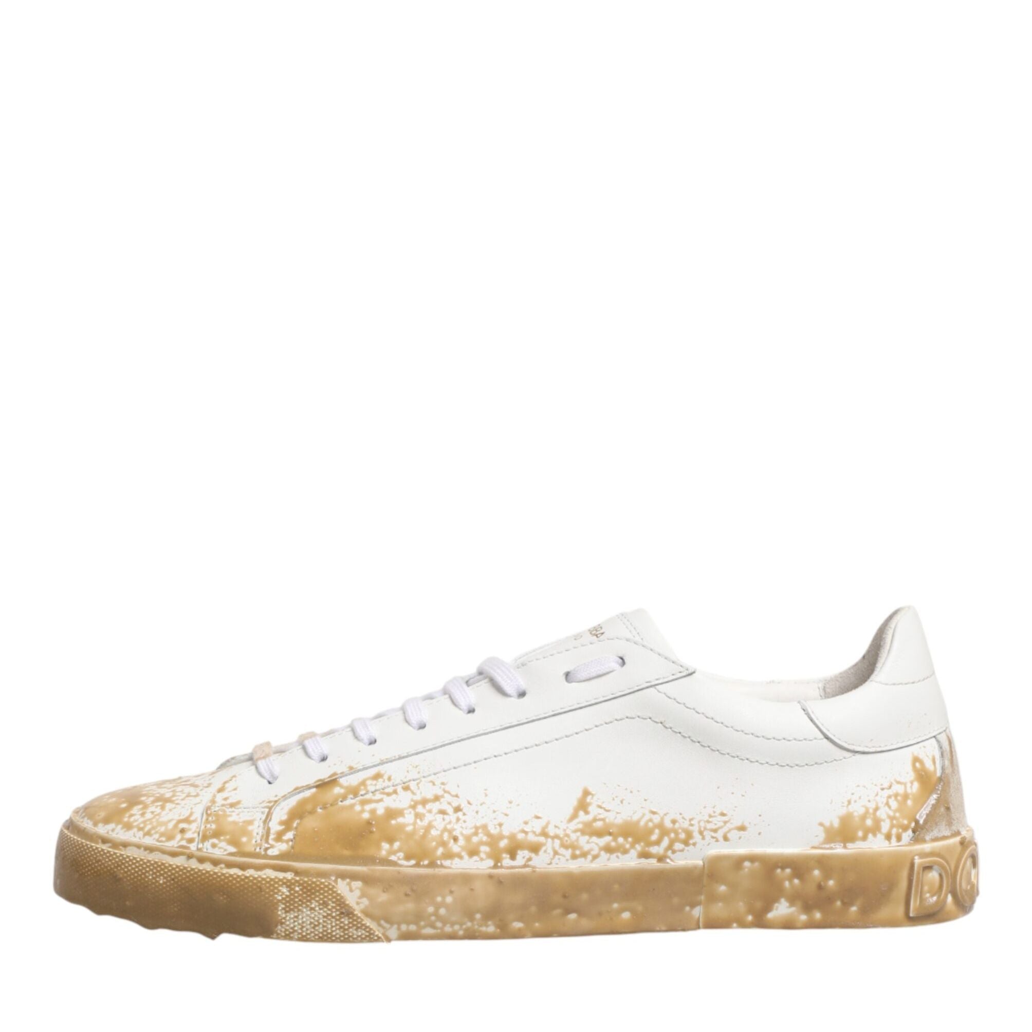 Dolce & Gabbana White Leather Paint Effect Low Top Sneakers Shoes